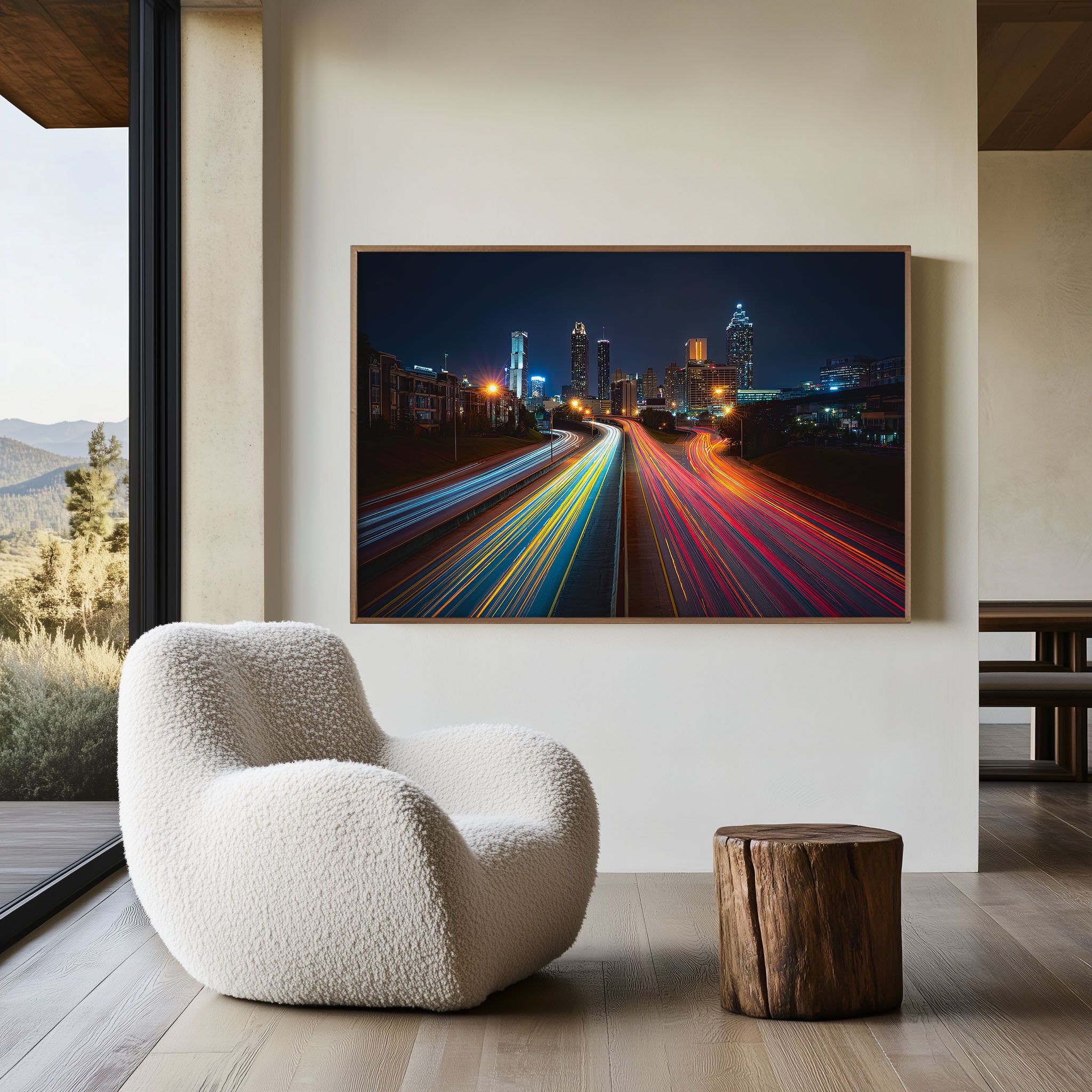 Atlanta Skyline Night Wall Art Print, Georgia City Light Trails