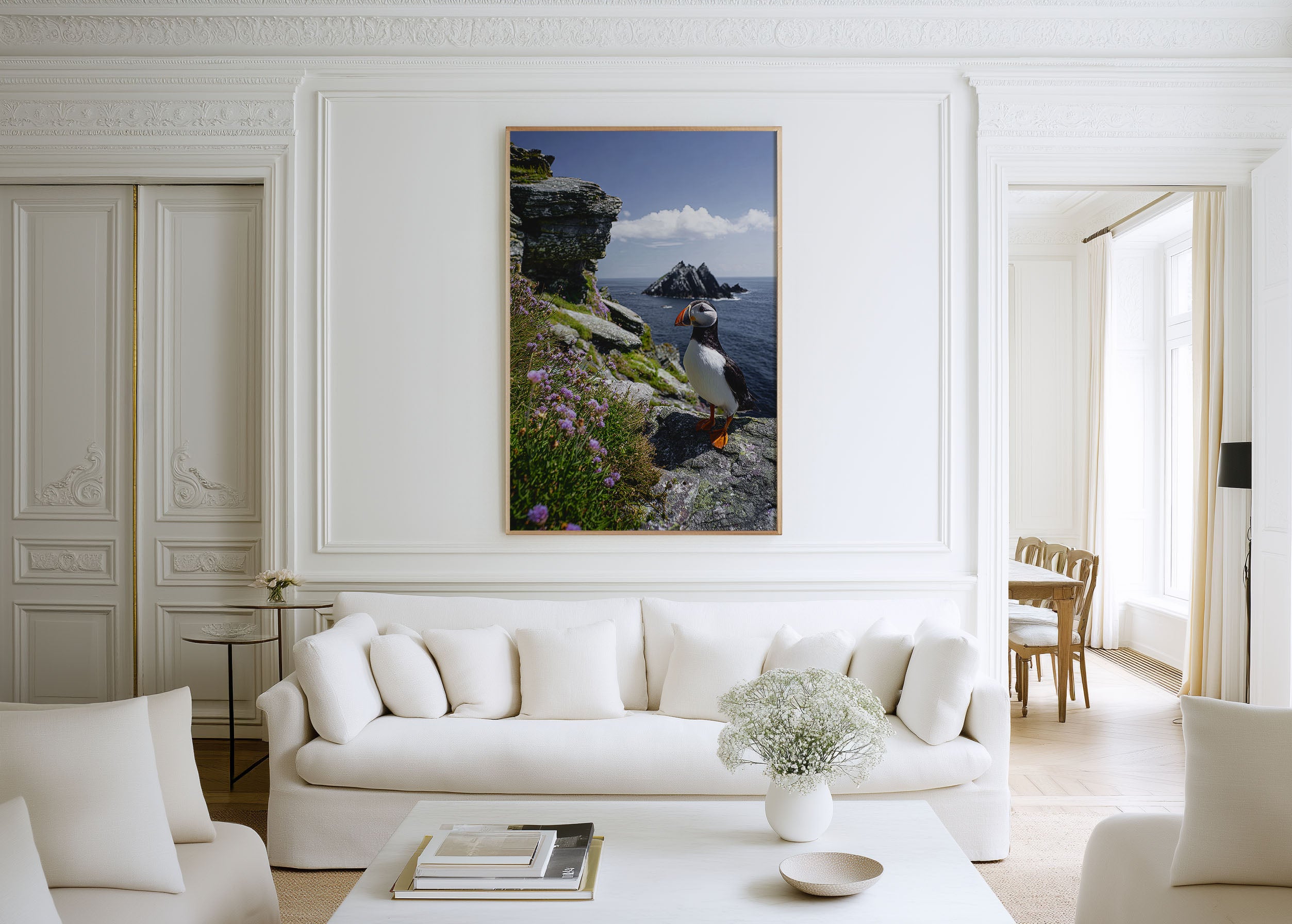 Atlantic Puffin Wall Art Print – Coastal Cliffside Wildlife Canvas & Framed Ocean Landscape Decor