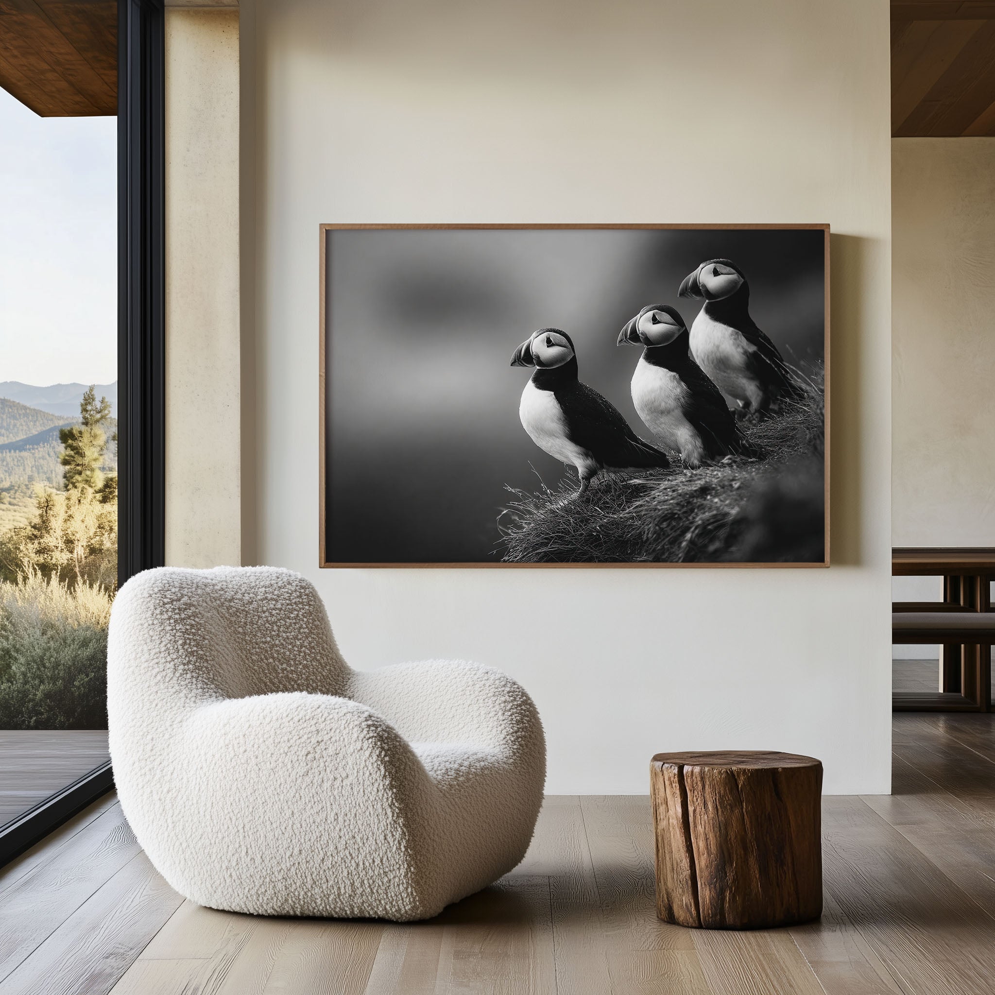 Atlantic Puffins Black & White Wildlife Wall Art