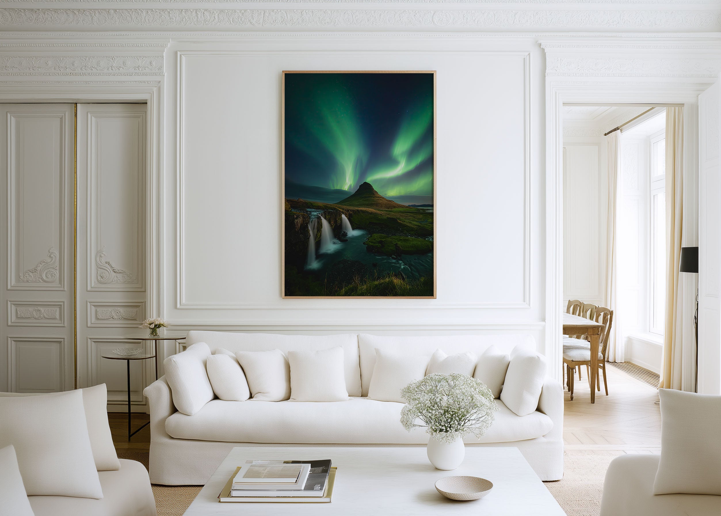 Aurora Borealis Kirkjufell Iceland Wall Art Print | Northern Lights Waterfall Photography | Iceland Night Sky Poster