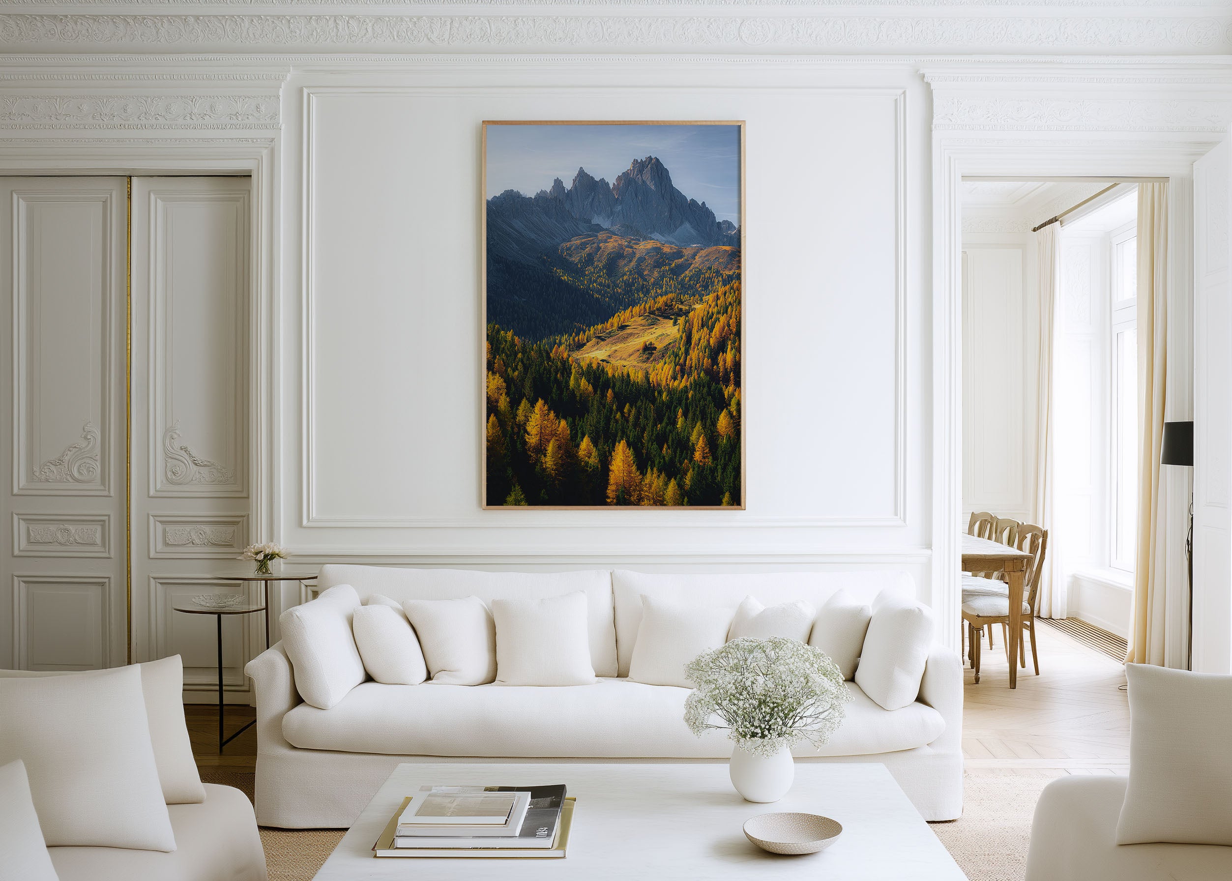 Autumn Dolomites Print | Golden Larch Forest Wall Art | Italy Mountain Landscape | Fall Nature Photography Poster