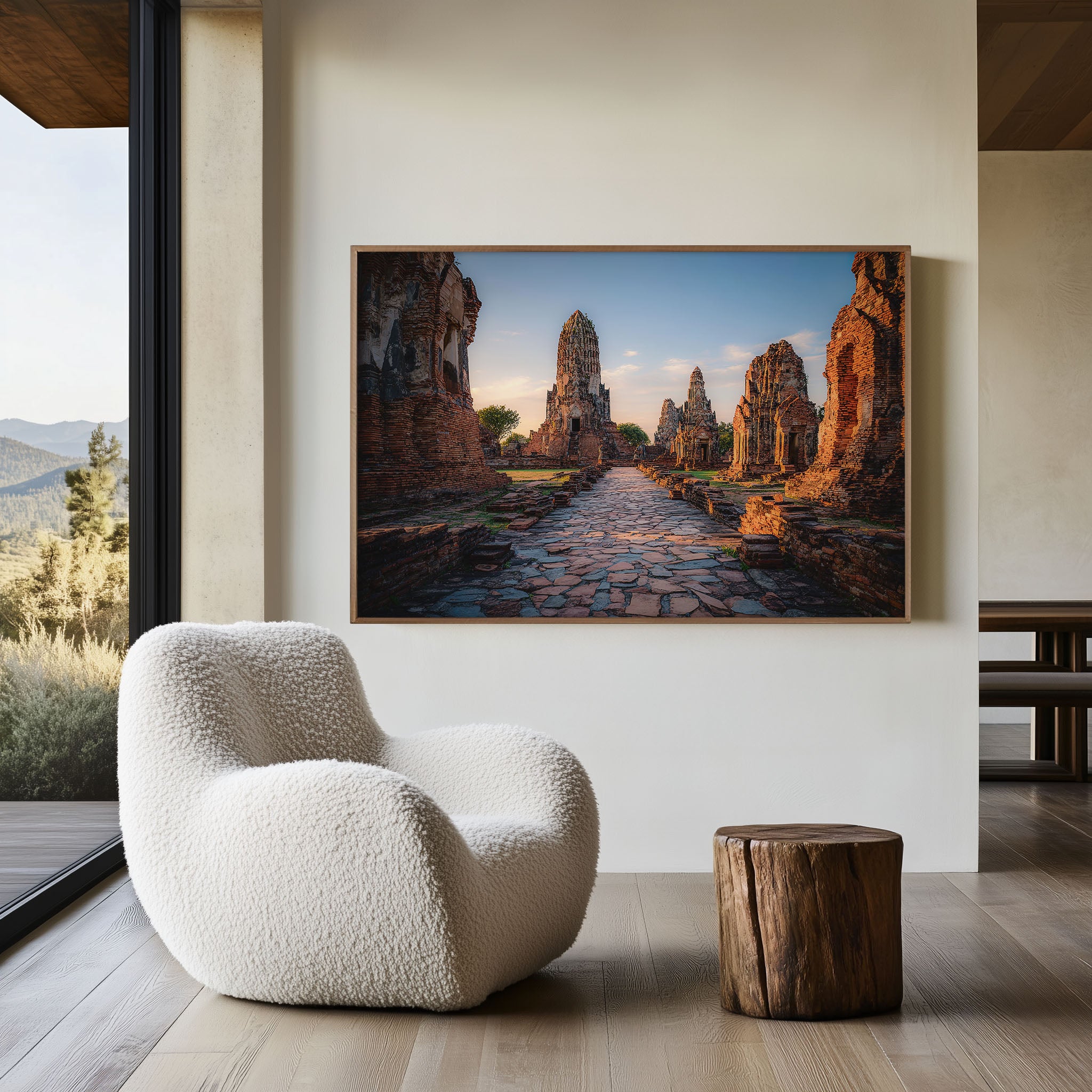 Ayutthaya Temple Ruins Wall Art Print – Thailand Historic Landscape Canvas
