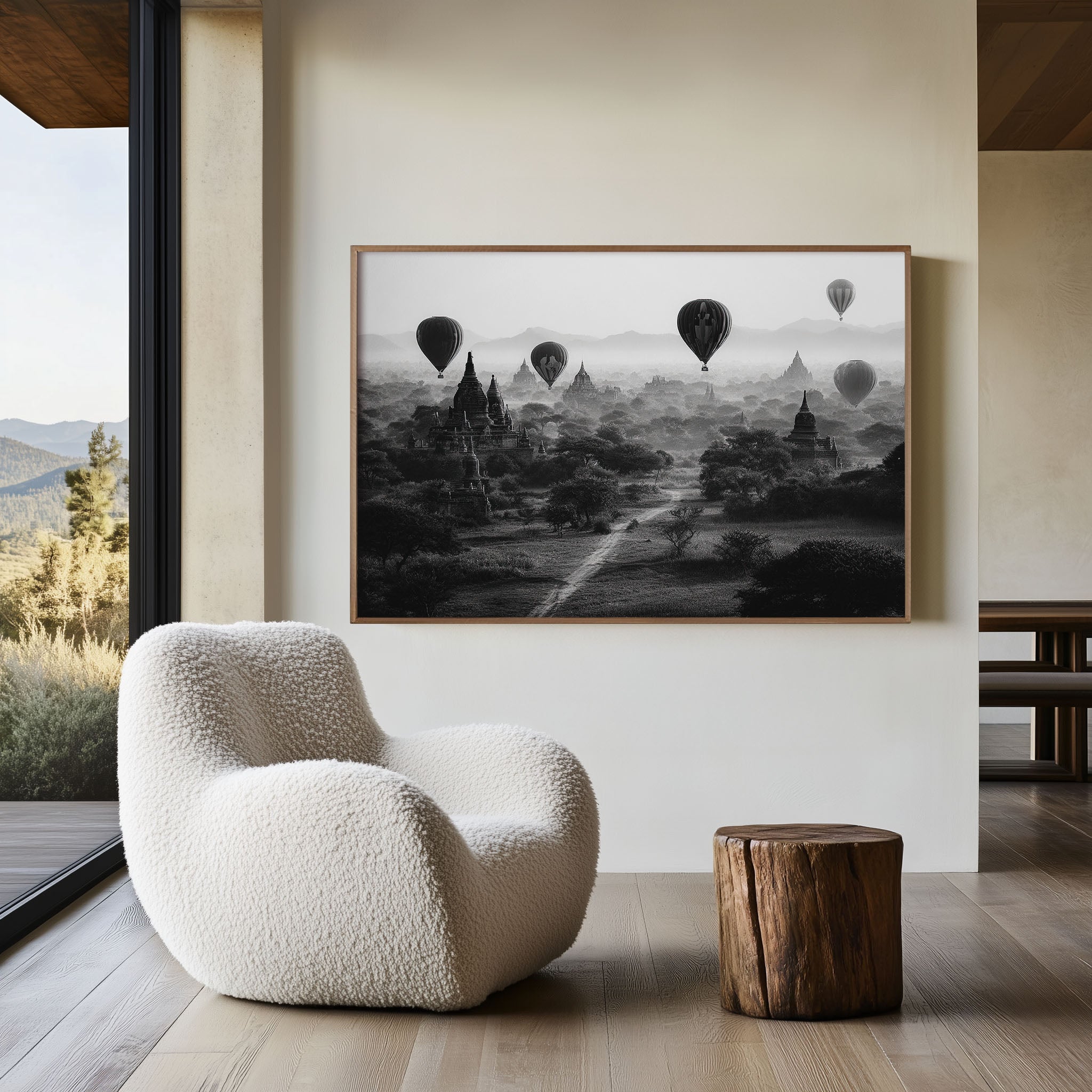 Bagan Hot Air Balloons Black & White Wall Art Print