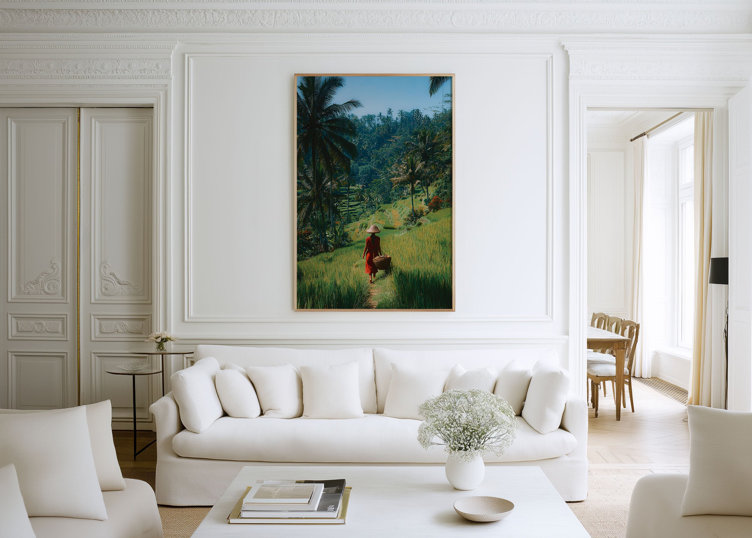 Bali Rice Fields Walk Wall Art – Tropical Landscape Canvas Print, Serene Travel Decor