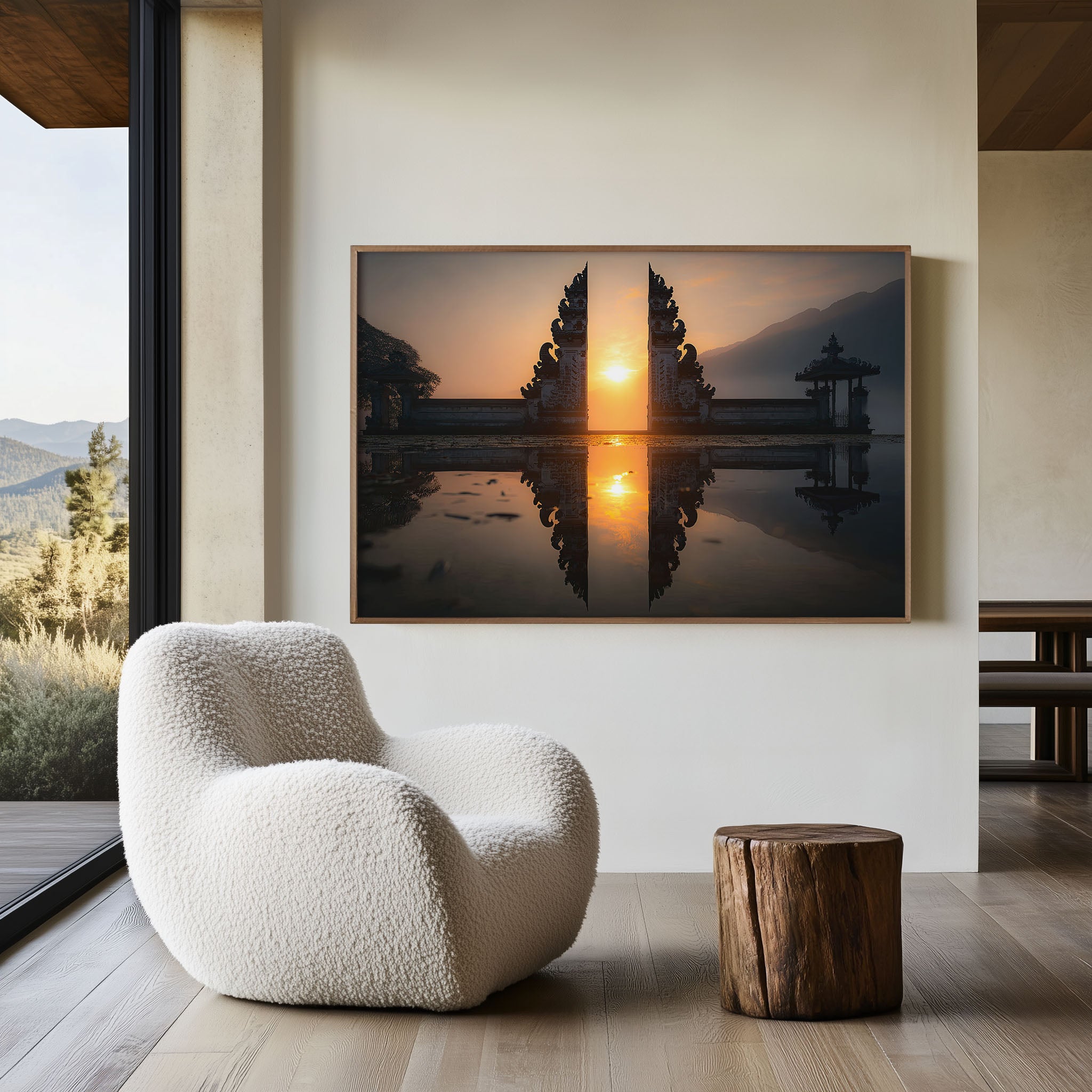 Bali Sunrise Temple Gate Wall Art Print – Tropical Landscape Canvas