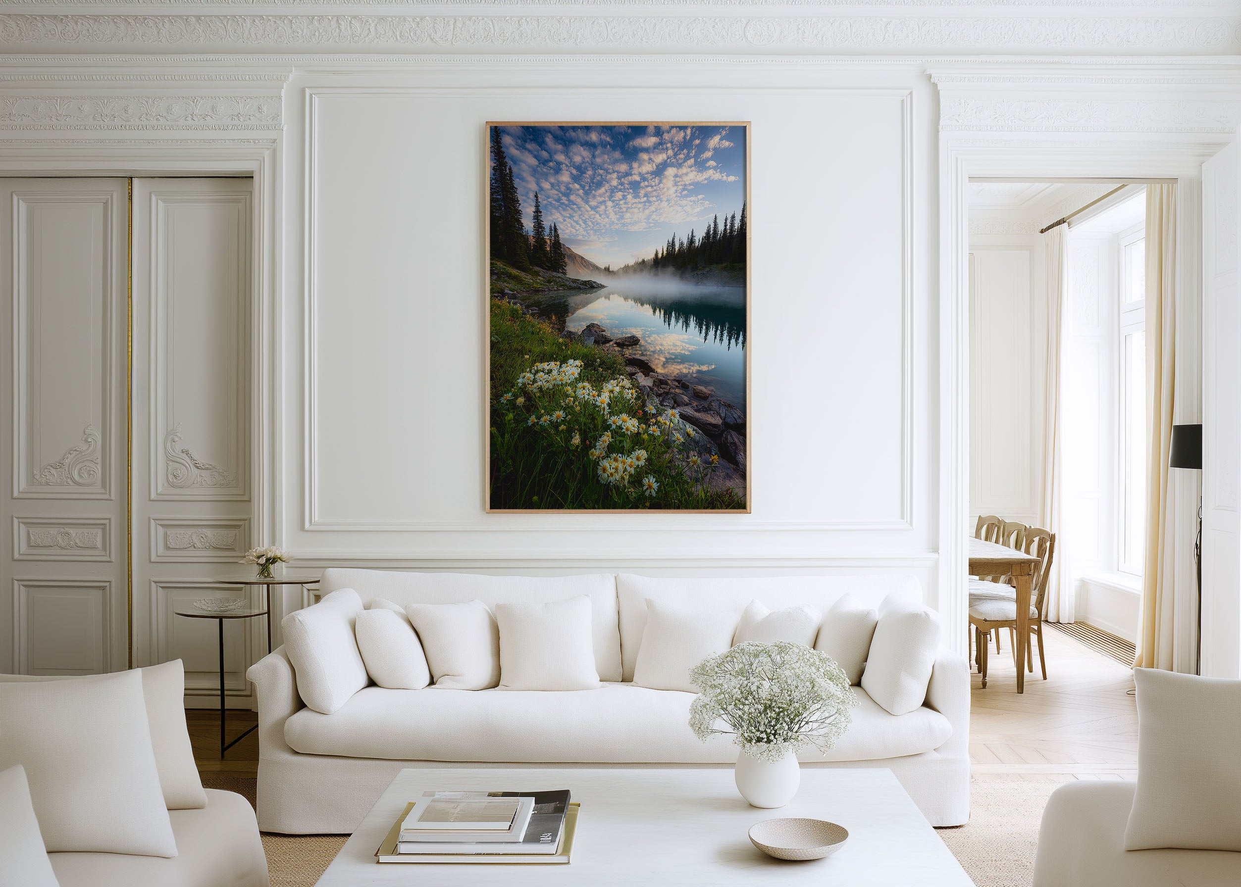 Banff National Park Alpine Lake Wildflower Print | Canadian Rockies Summer Wall Art | Banff Alpine Wildflower Morning Mist Lake Landscape Photography Poster