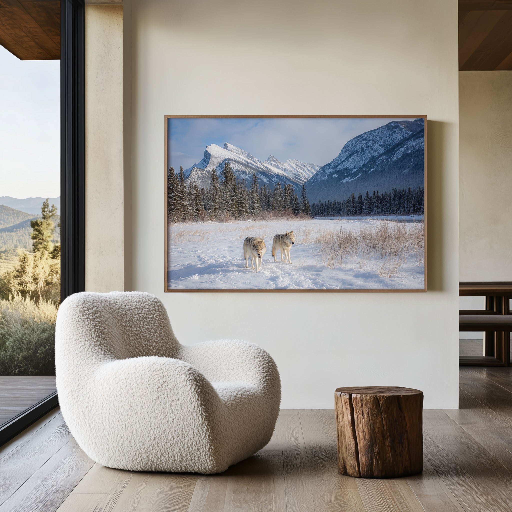 Banff Wolf Wall Art – Snow Mountain Wildlife Print
