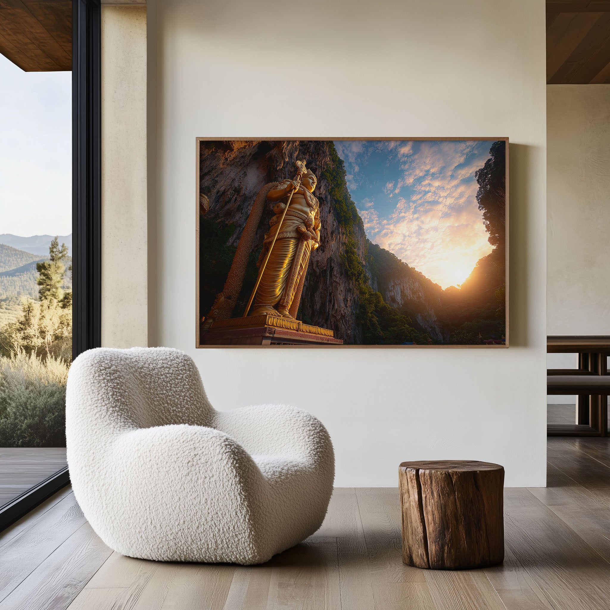 Batu Caves Kuala Lumpur Wall Art Print – Golden Statue Sunset Canvas