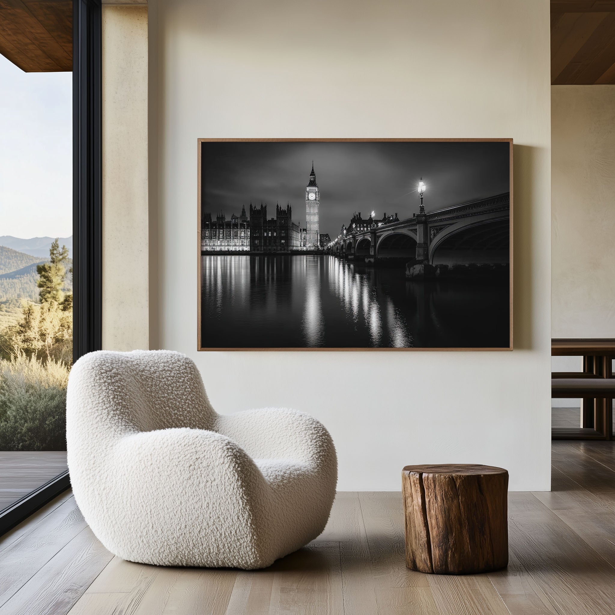 Big Ben London Black and White Wall Art Print – Westminster Night Canvas