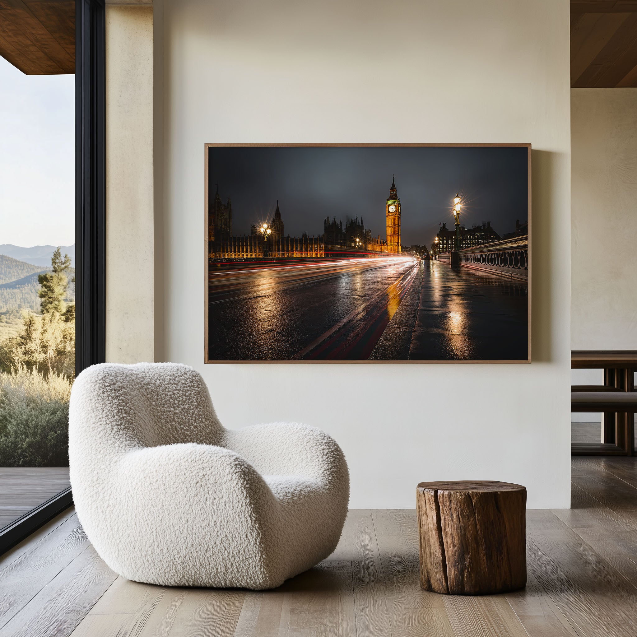 Big Ben London Night Light Trails Wall Art Print – Westminster Cityscape Canvas
