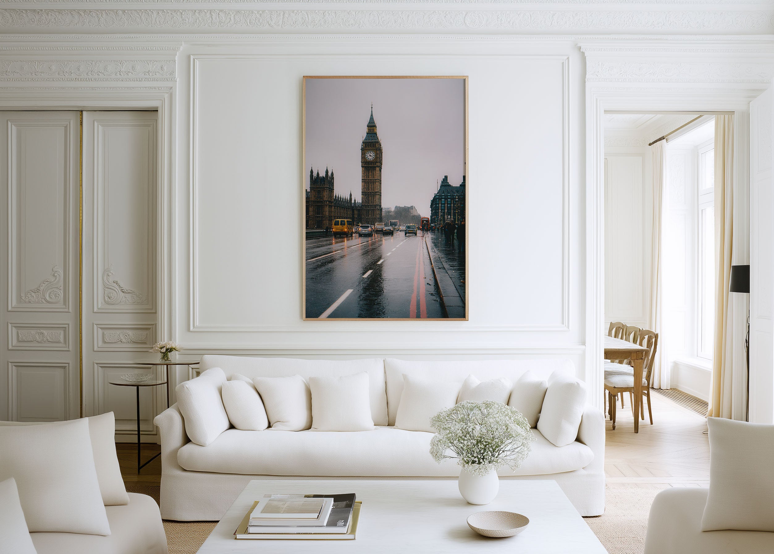 Big Ben in the Rain Wall Art Print | London Westminster Bridge Photography | Rainy City Street Cityscape Poster | UK England Travel Print | Moody Urban Home Decor
