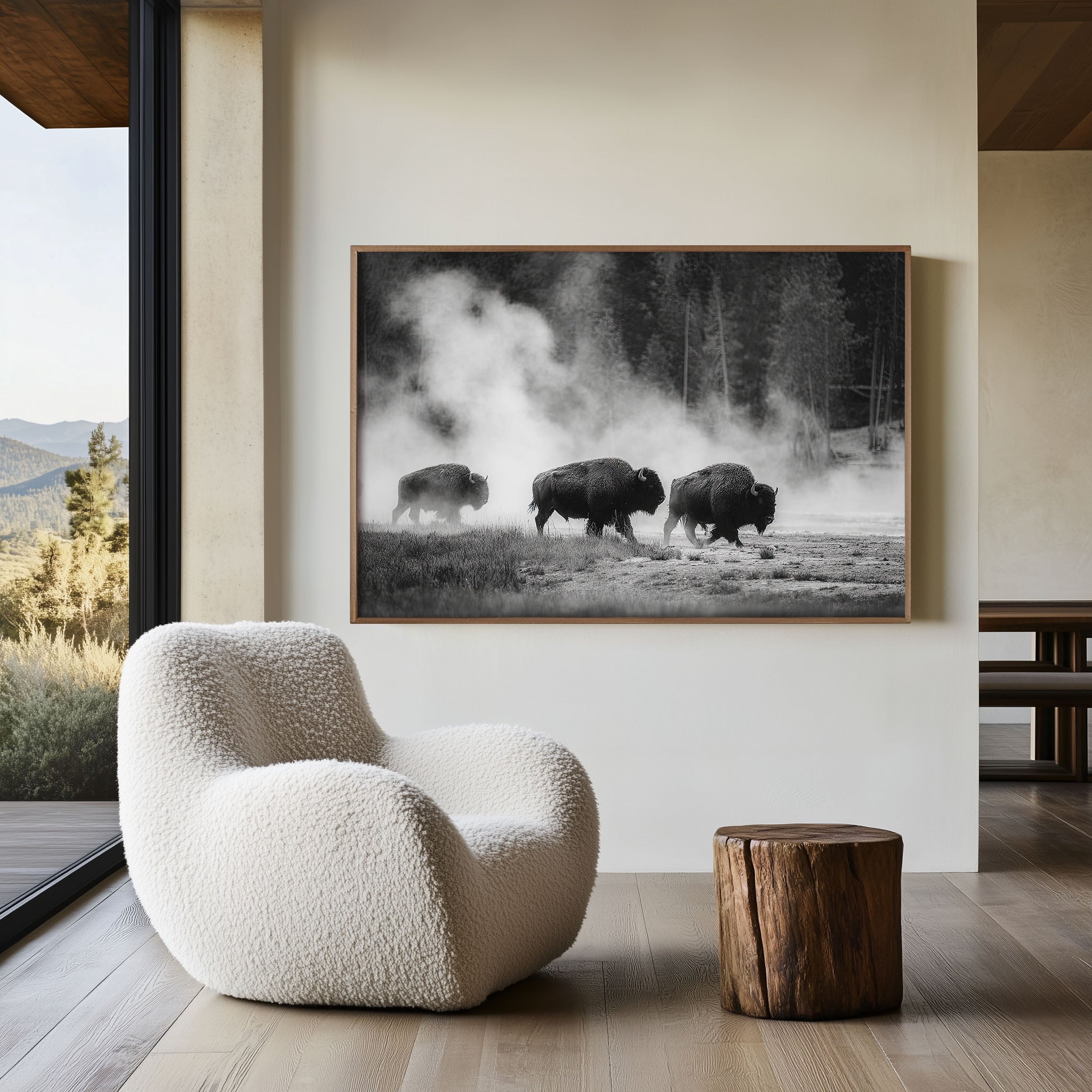 Bison Herd Black & White Wildlife Wall Art