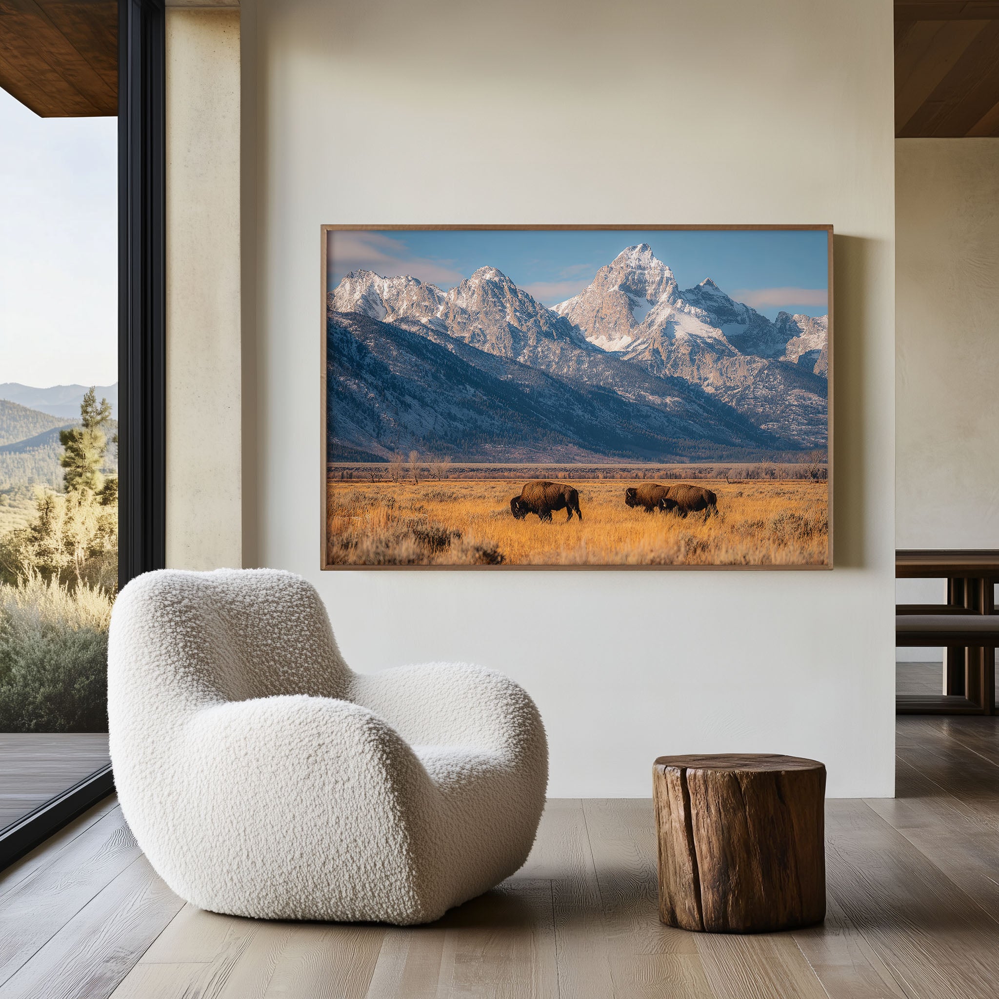 Grand Teton Bison Wall Art | Wyoming Wildlife Mountain Print
