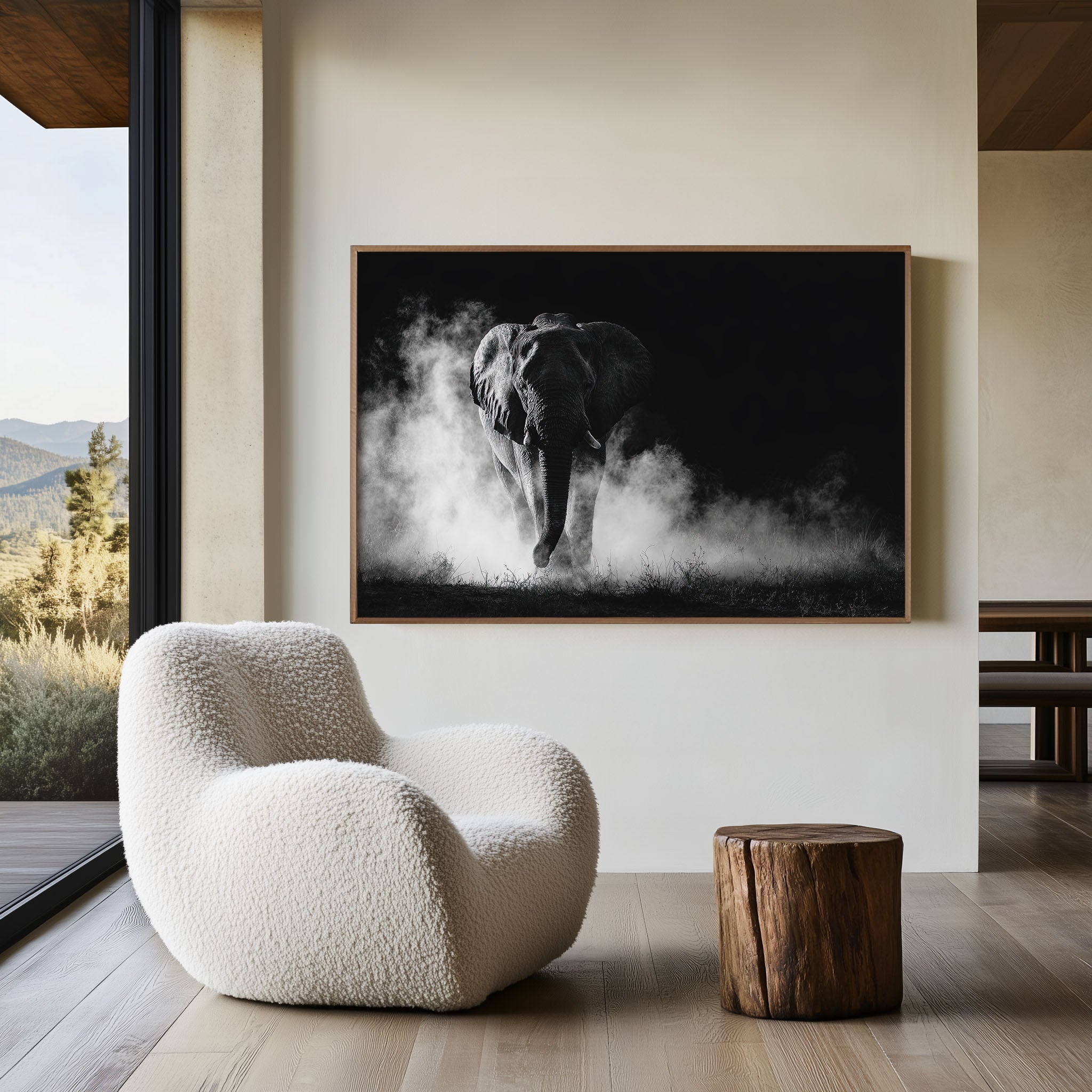 Charging Elephant Black and White Print | African Bull Elephant Wall Art | Safari Wildlife Photography