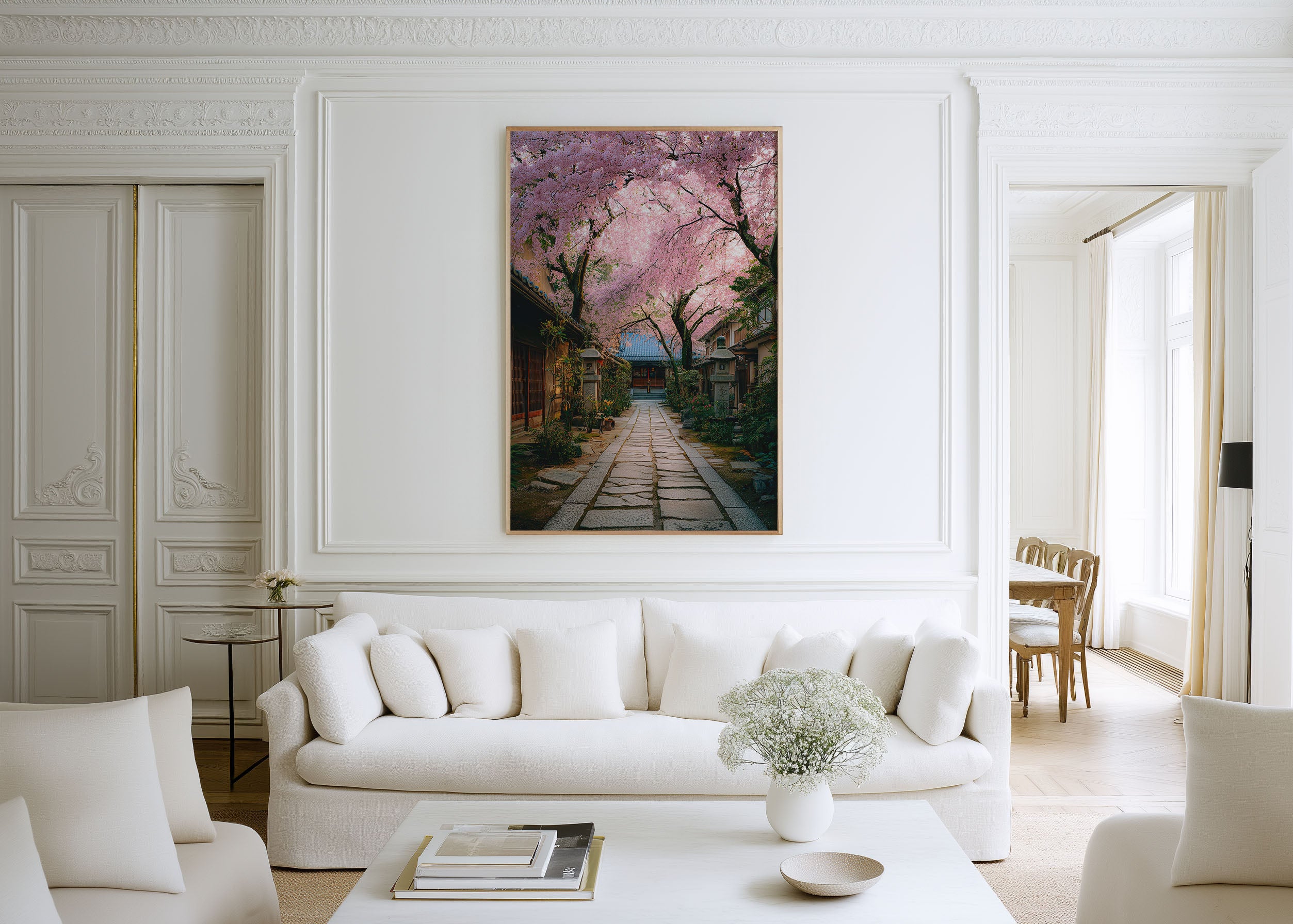 Blossoms of Kyoto Cherry Blossom Temple Path Wall Art Print | Japan Sakura Street Photography Poster | Japanese Garden Decor
