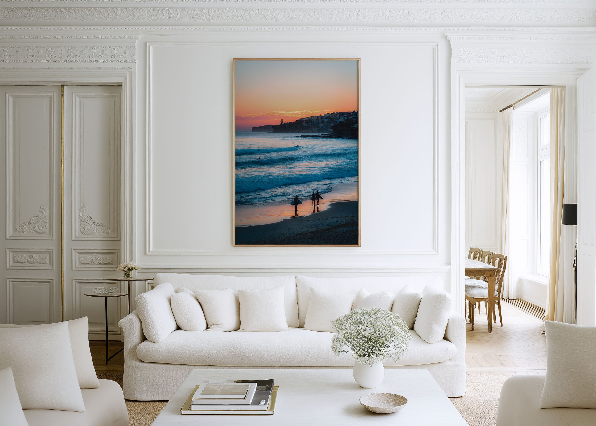 Bondi Beach Sunset Wall Art – Australian Coastal Ocean Canvas Print, Surfer Beach Decor
