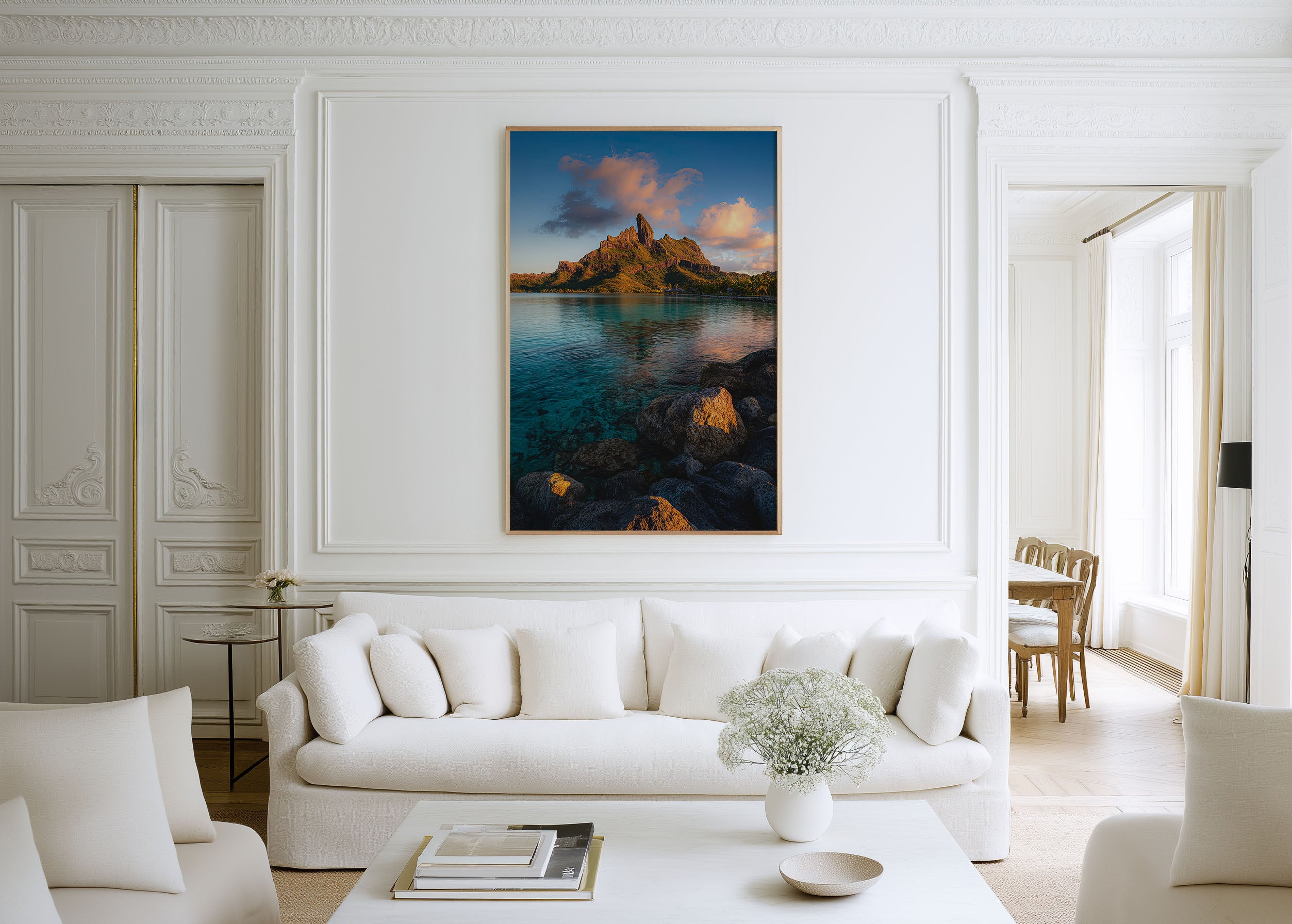 Bora Bora Sunset Wall Art – Tropical Mountain Lagoon Canvas Print, Luxury Island Decor