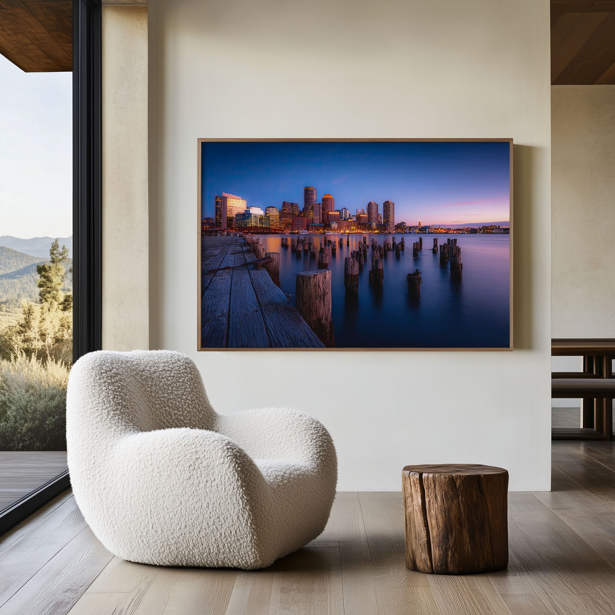 Boston Skyline Harbor Wall Art Print – Blue Hour Boston Harbor Long Exposure Photography, Massachusetts Cityscape Decor