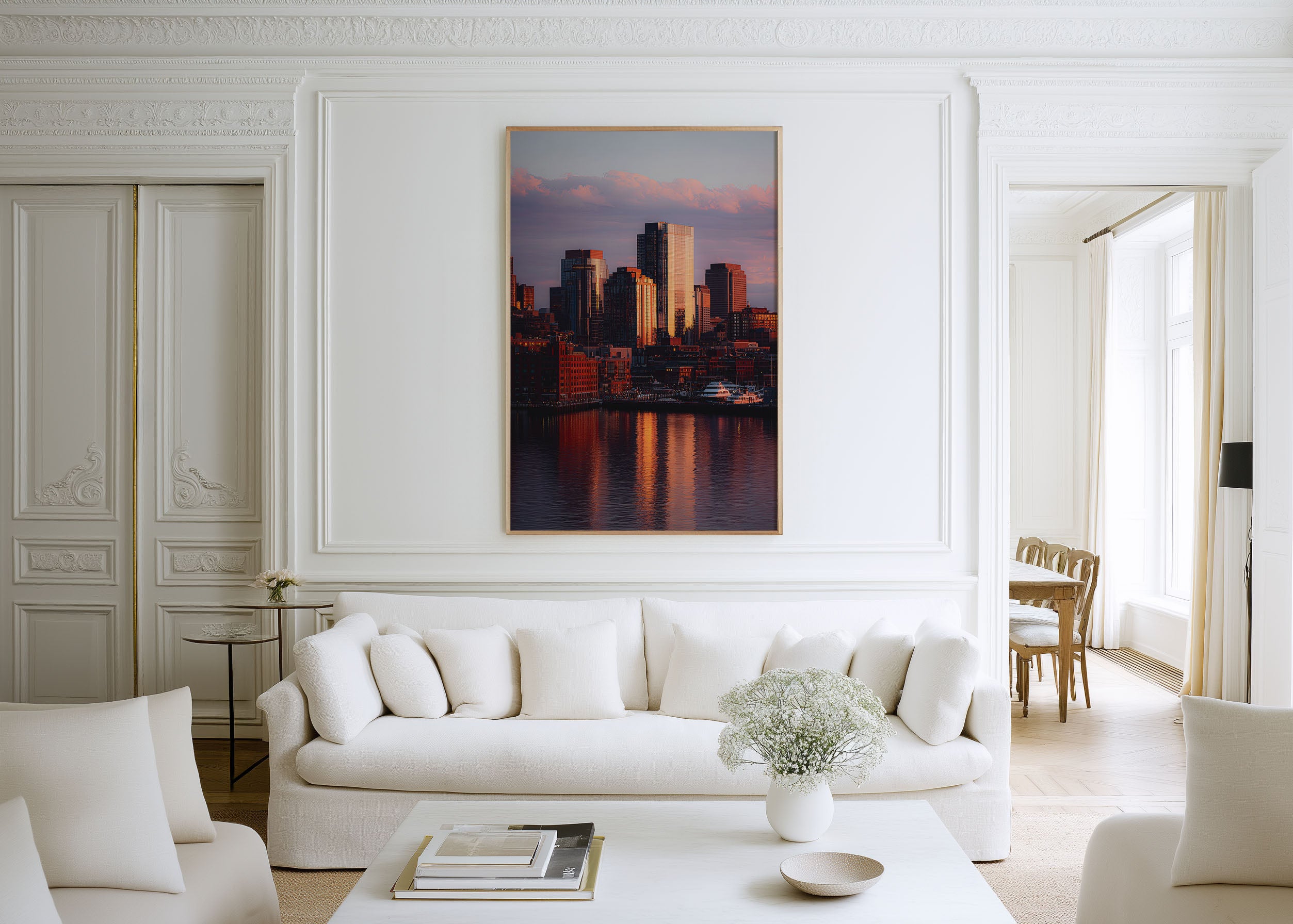 Boston Waterfront at Golden Hour | Harbour Skyline Wall Art Print