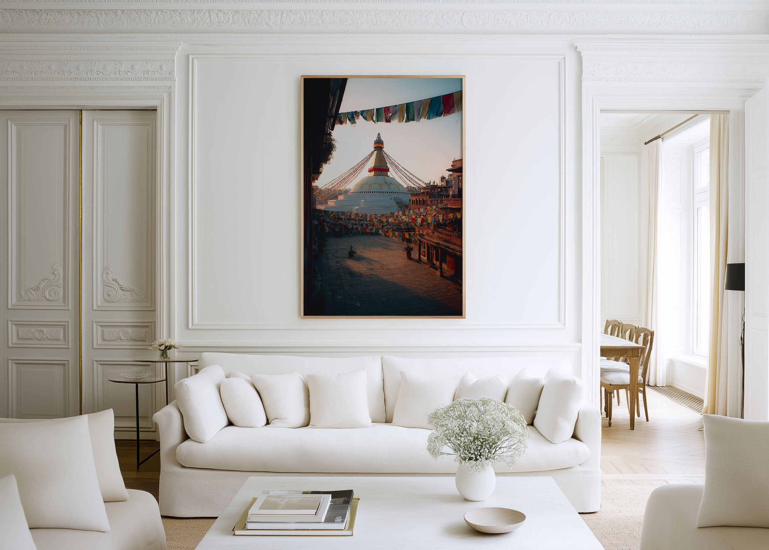 Boudhanath Stupa Wall Art Print | Kathmandu Nepal Photography | Buddhist Prayer Flags Landscape Poster | Spiritual Travel Print | Colourful Asian Home Decor