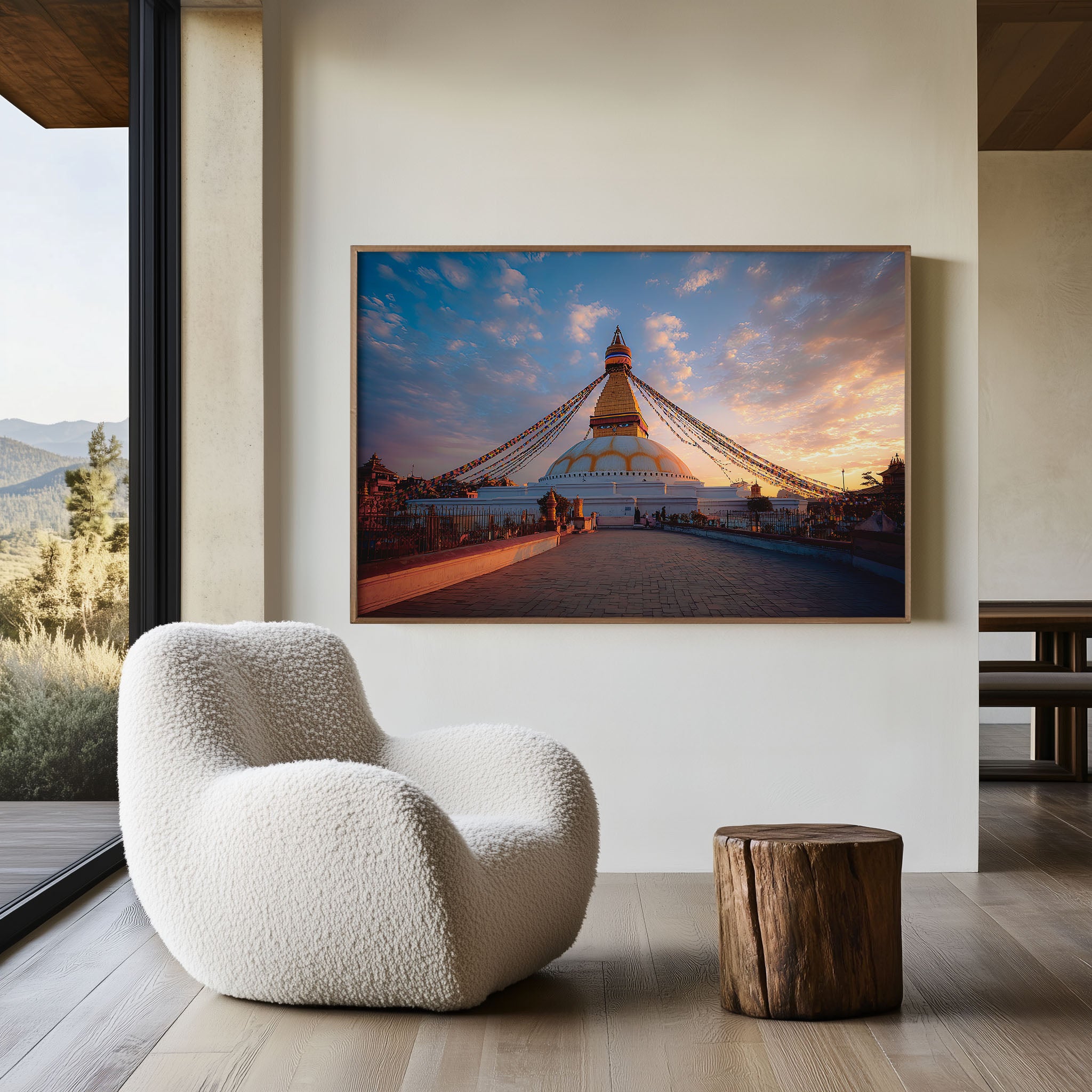 Boudhanath Stupa Kathmandu Wall Art Print – Nepal Sunset Temple Canvas