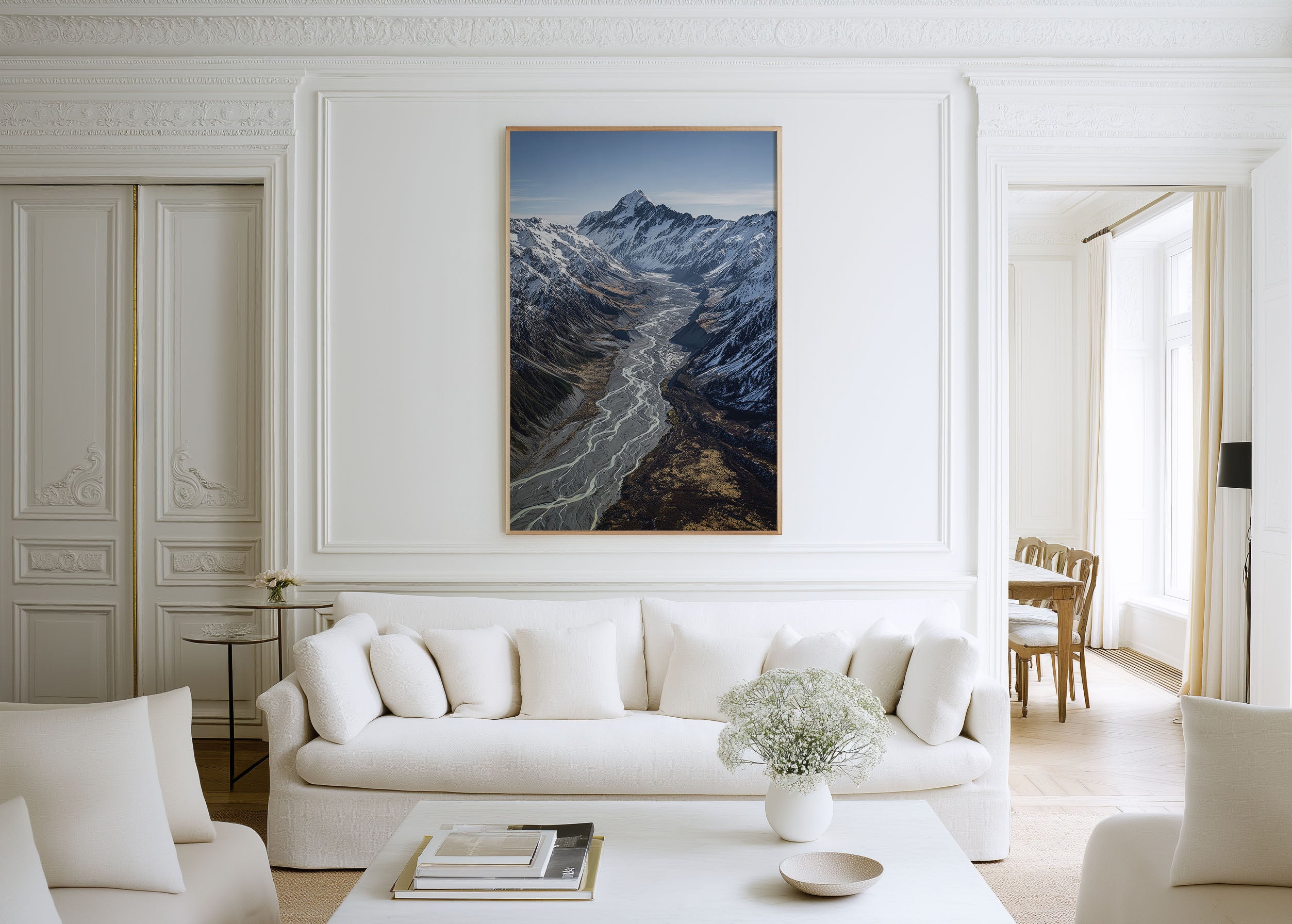 Mount Cook Braided River Valley Wall Art Print | New Zealand Aoraki Aerial Photography | Southern Alps Glacier Valley Poster