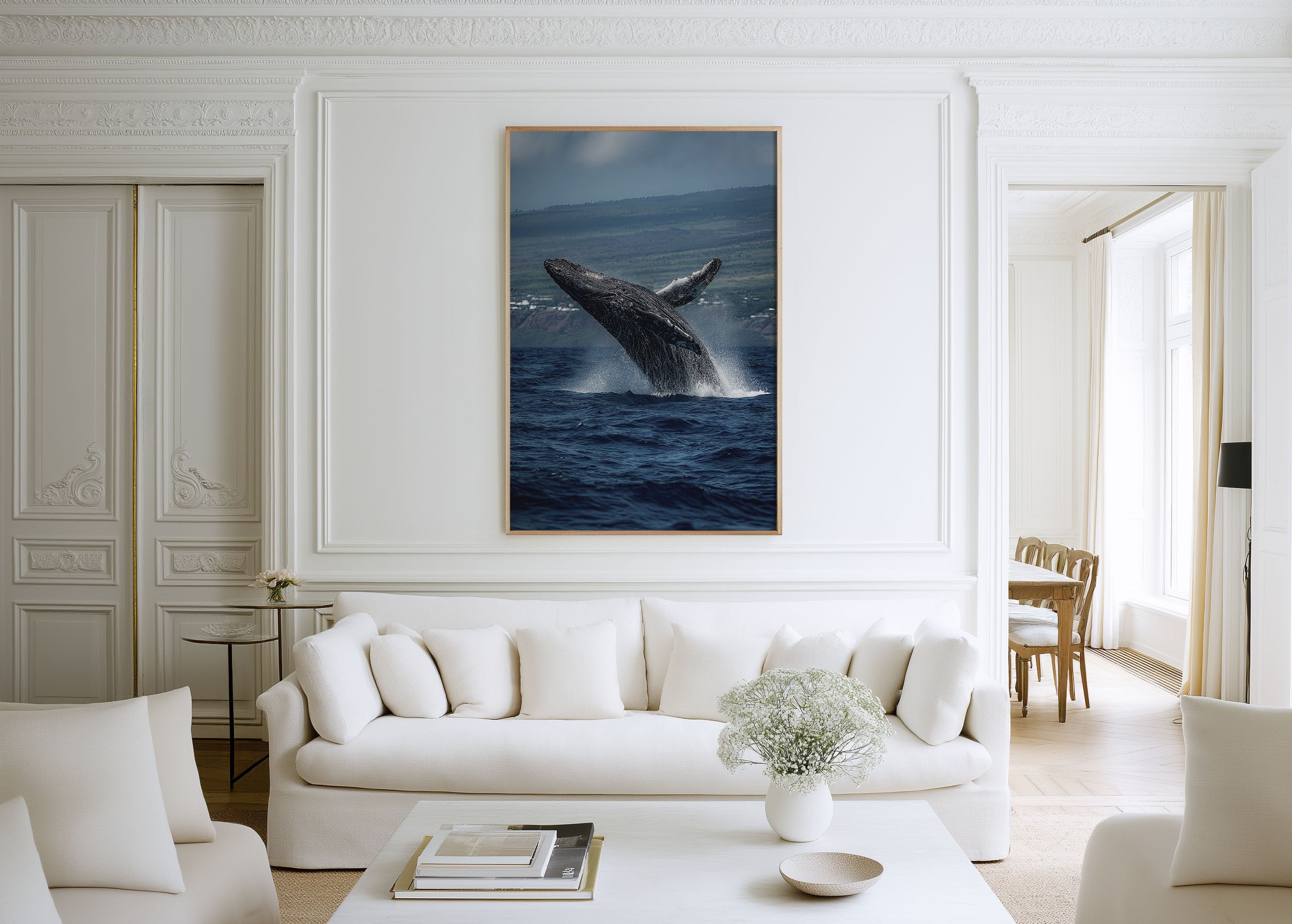 Breaching Humpback Whale Wall Art Print – Ocean Wildlife Canvas & Framed Coastal Decor