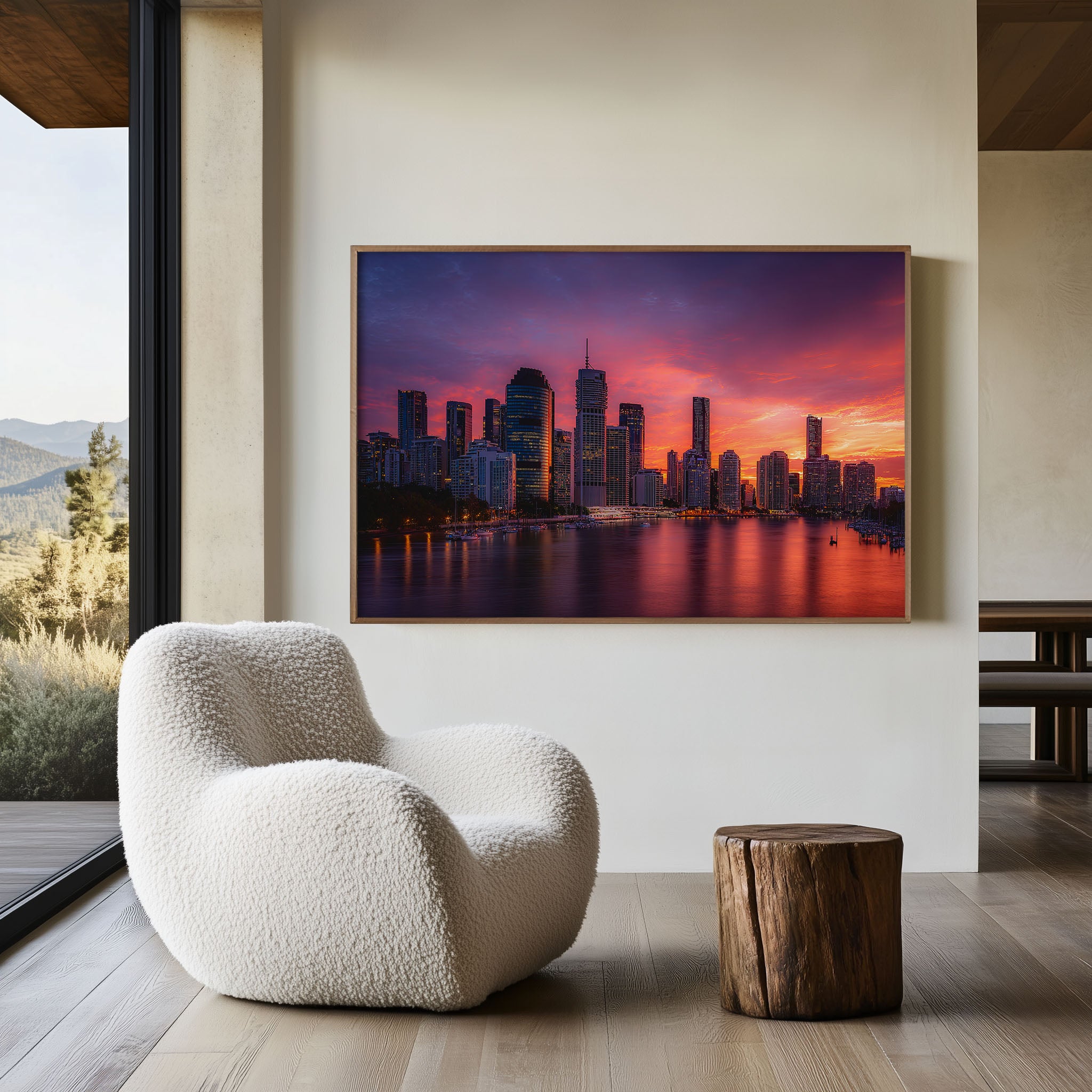 Brisbane Skyline Sunset Wall Art – Brisbane River Cityscape Print, Queensland Australia City Photography Decor