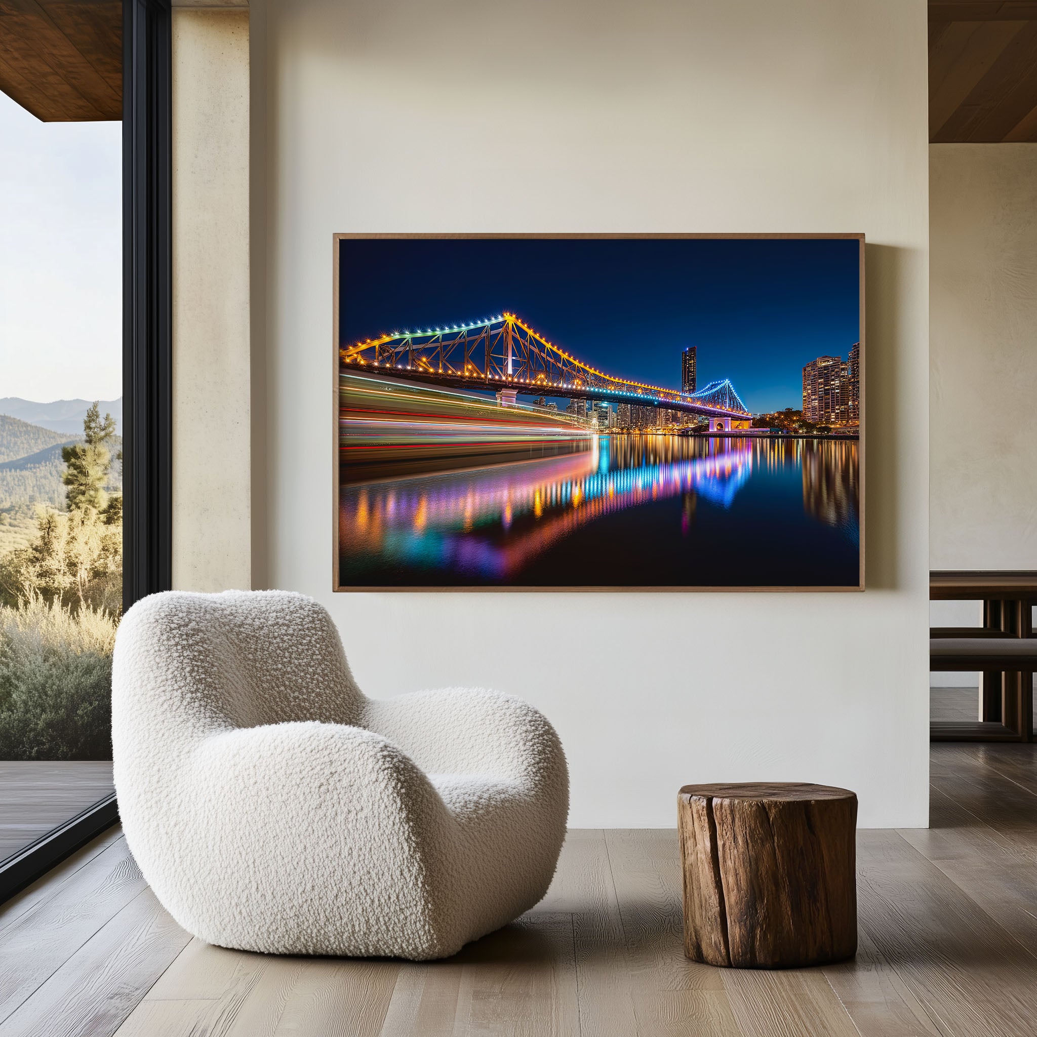 Brisbane Story Bridge Night Wall Art Print, Australia River Skyline