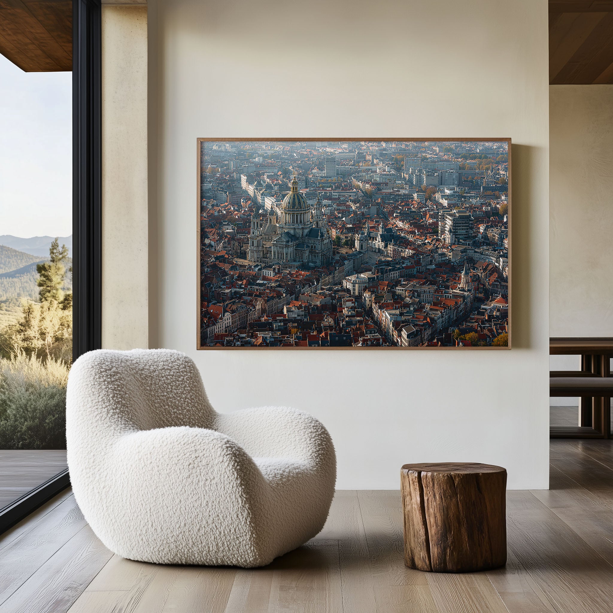 Brussels Cityscape Wall Art – Palace of Justice Golden Dome Rooftop Print, Belgium Aerial Skyline Photography Decor