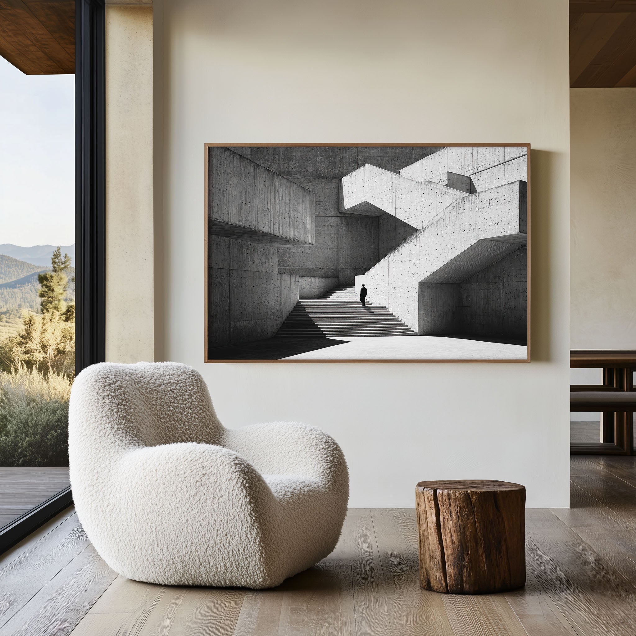 Brutalist Architecture Staircase Print | Black and White Concrete Wall Art | Minimalist Building Photography