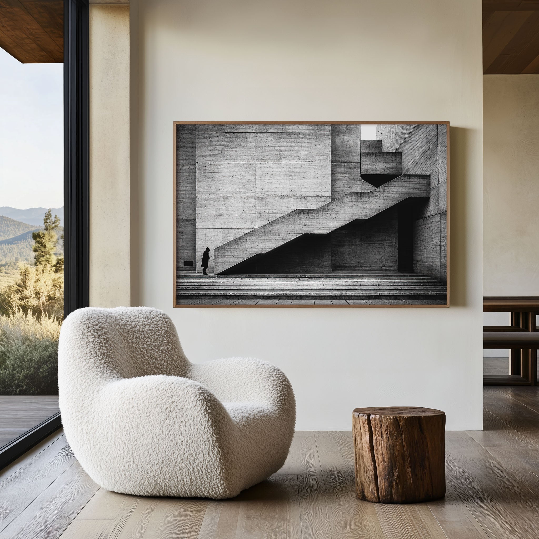 Brutalist Concrete Staircase Exterior Print | Black and White Architecture Wall Art | Barbican London Photography