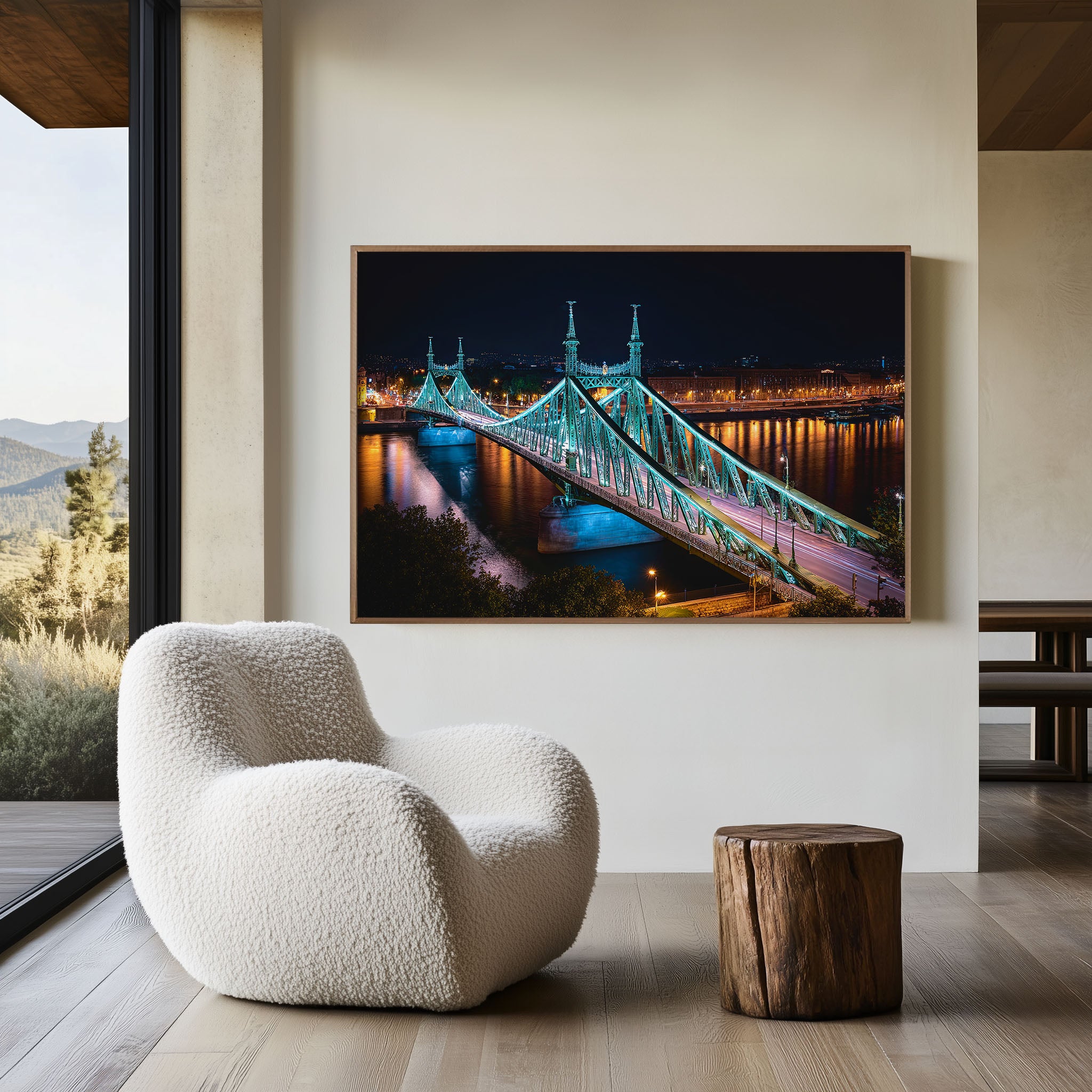 Budapest Liberty Bridge Night Wall Art Print, Hungary Danube