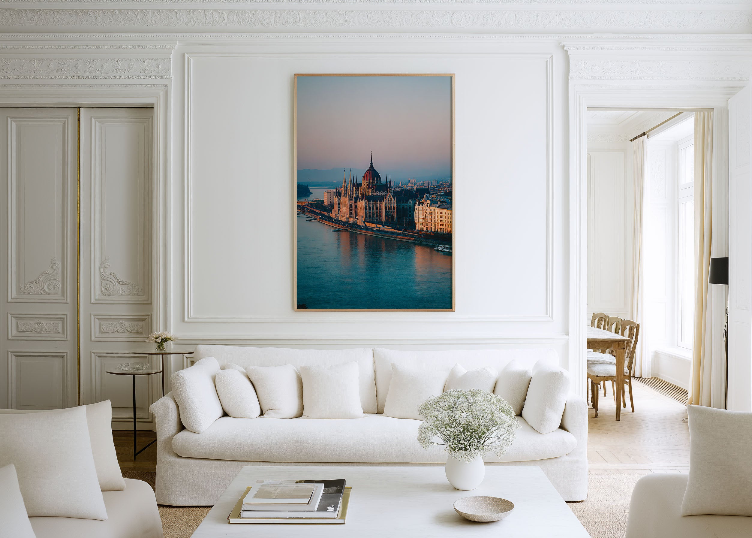 Budapest Parliament Danube Sunrise Wall Art Print | Hungary Aerial Cityscape Photography | River Reflection Dawn Poster | Eastern Europe Travel Print | Pastel Home Decor