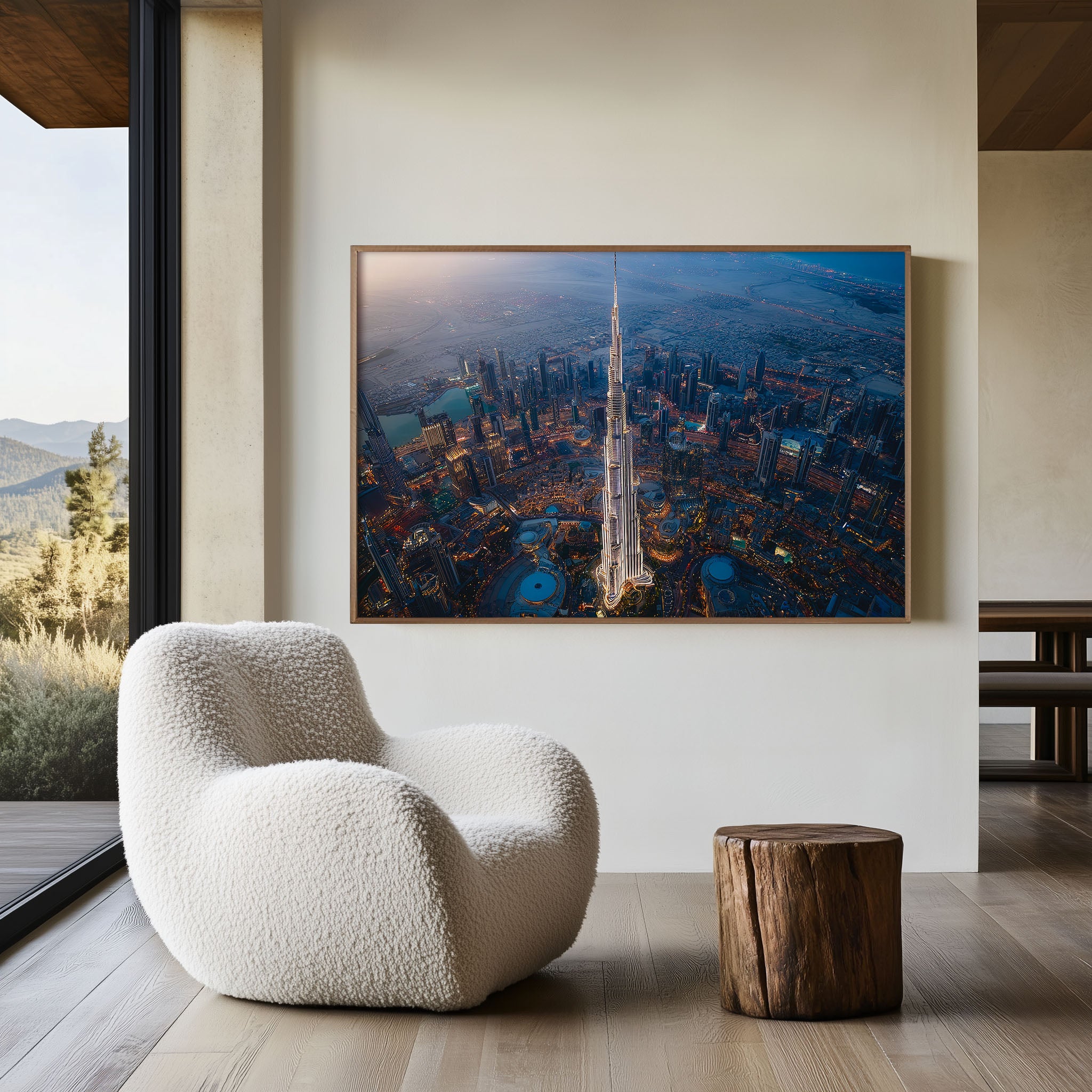 Burj Khalifa Aerial Night Wall Art Print – Dubai Skyline