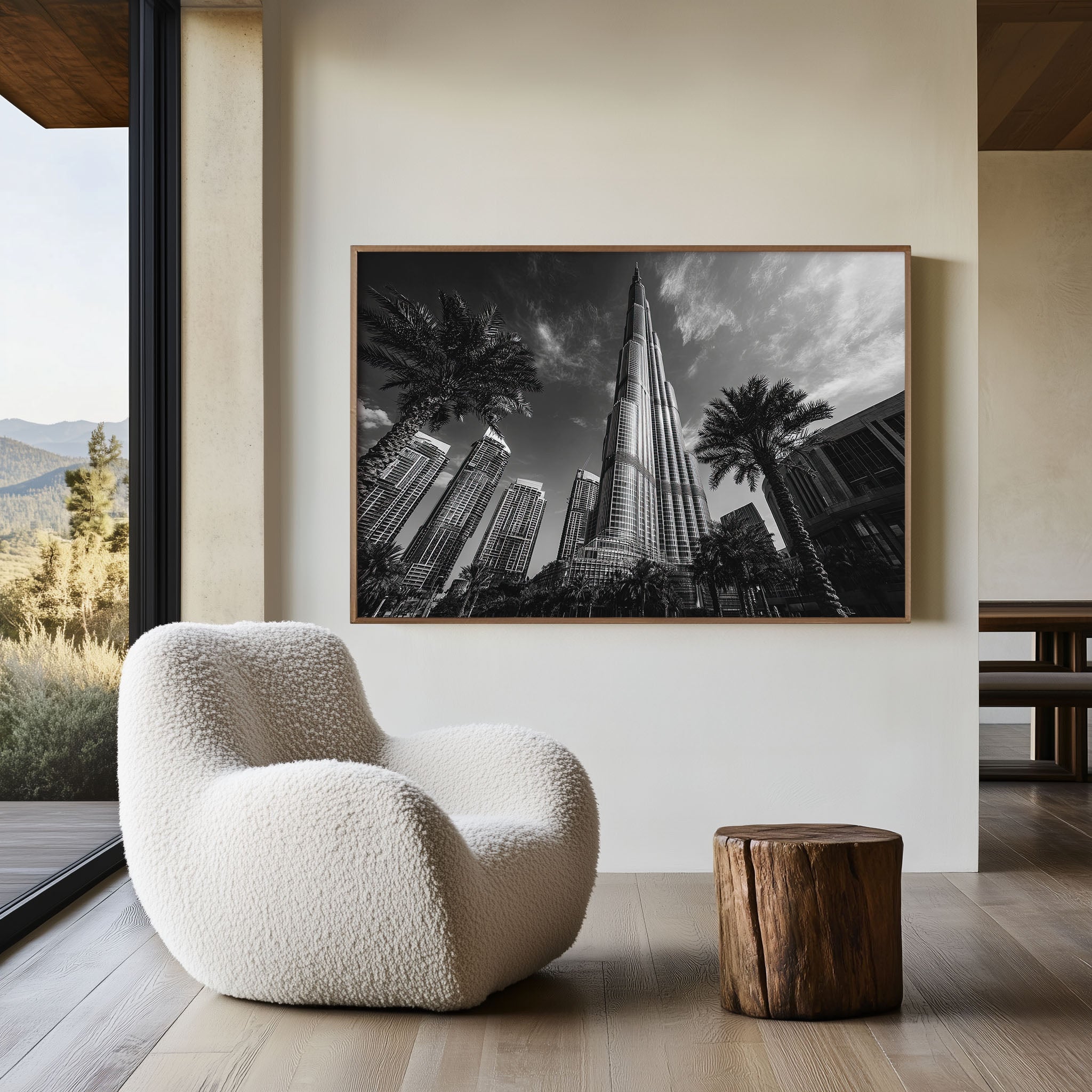 Burj Khalifa Wall Art Print – Black and White Dubai Photography