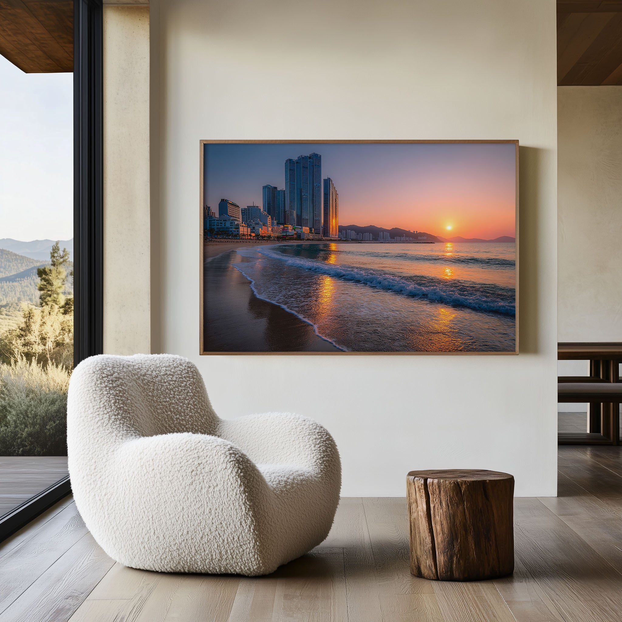 Busan Haeundae Beach Sunrise Wall Art Print – Korea Coastal Skyline Canvas