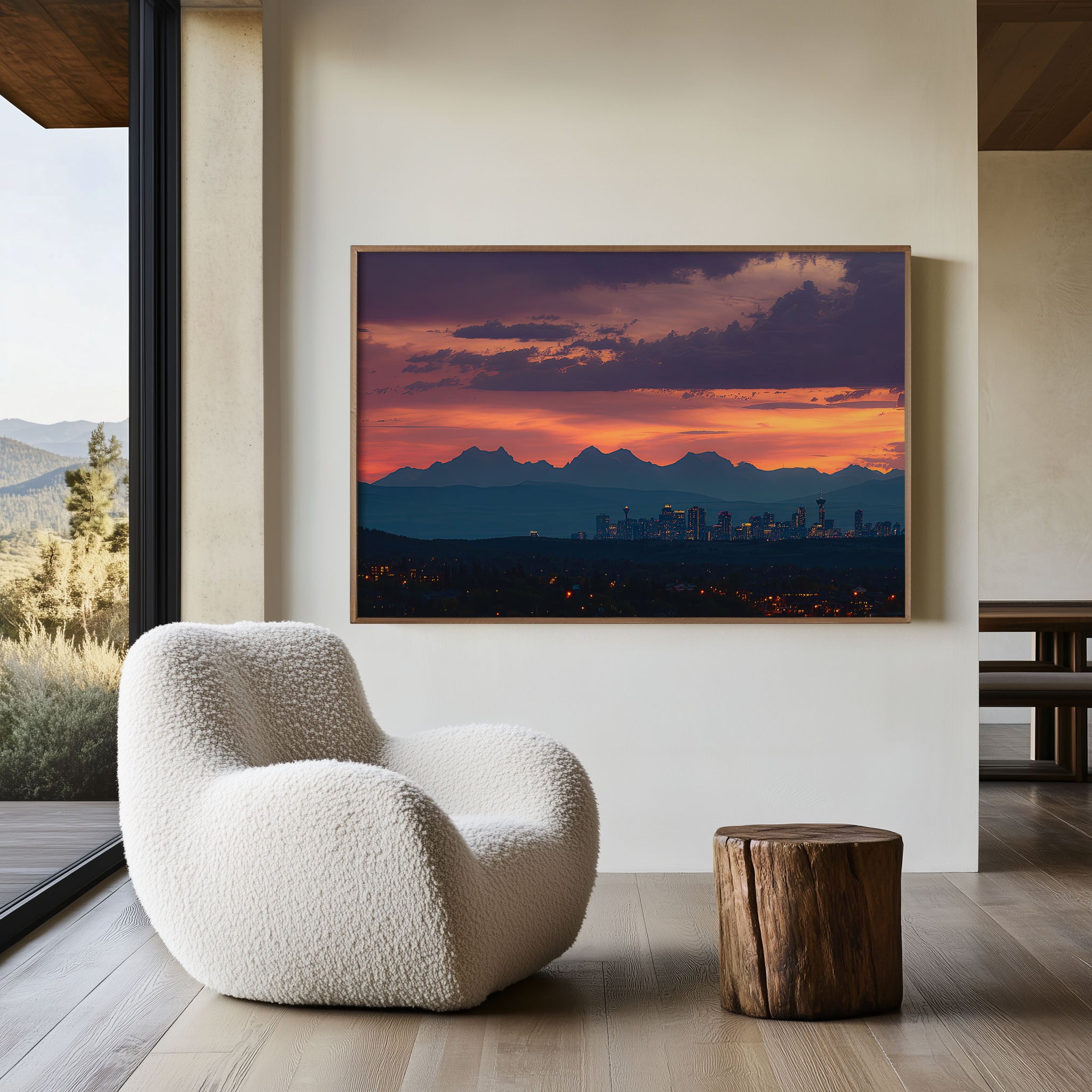 Calgary Skyline Wall Art – Rocky Mountains Dusk Sunset Print, Alberta Canada Cityscape Photography Decor