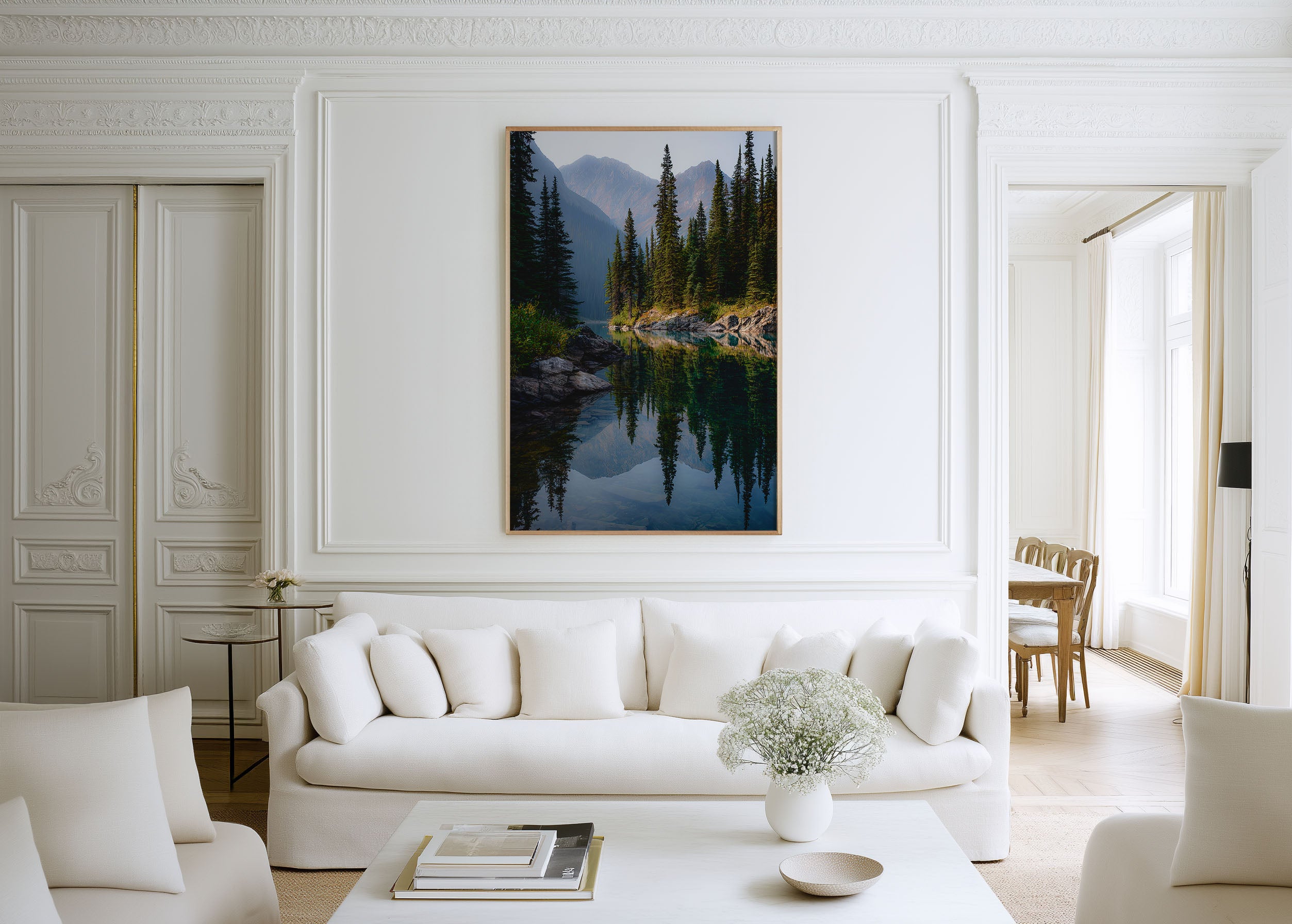 Canadian Rockies Pine Lake Reflection Wall Art Print | Banff Jasper Wilderness Photography | Alpine Forest Mountain Poster