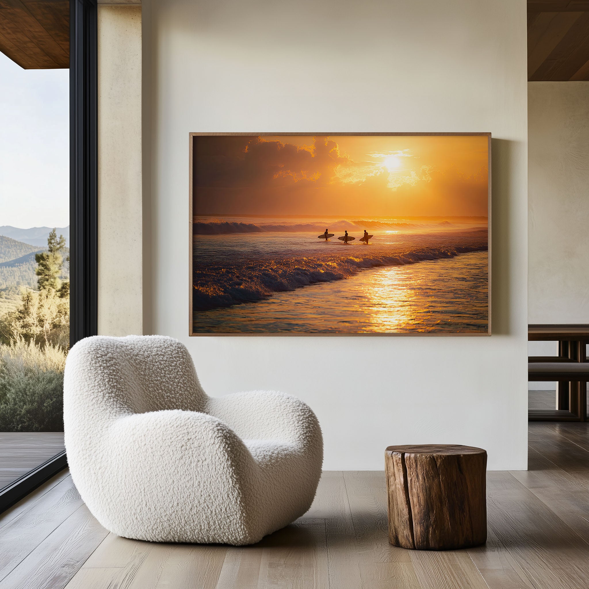 Canggu Bali Surfers Sunset Wall Art Print – Golden Ocean Beach Canvas