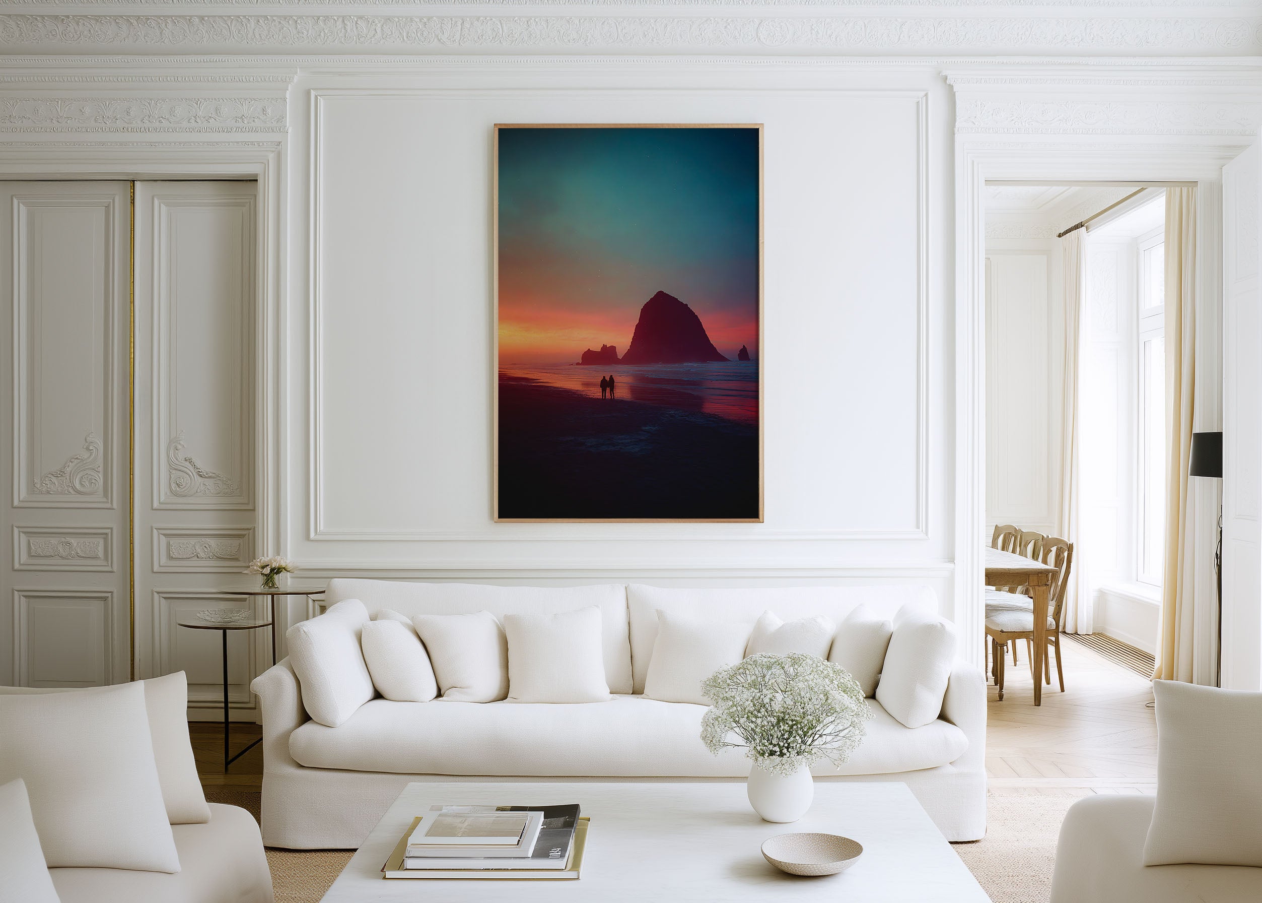Cannon Beach Haystack Rock Sunset Wall Art | Romantic Coastal Canvas Print