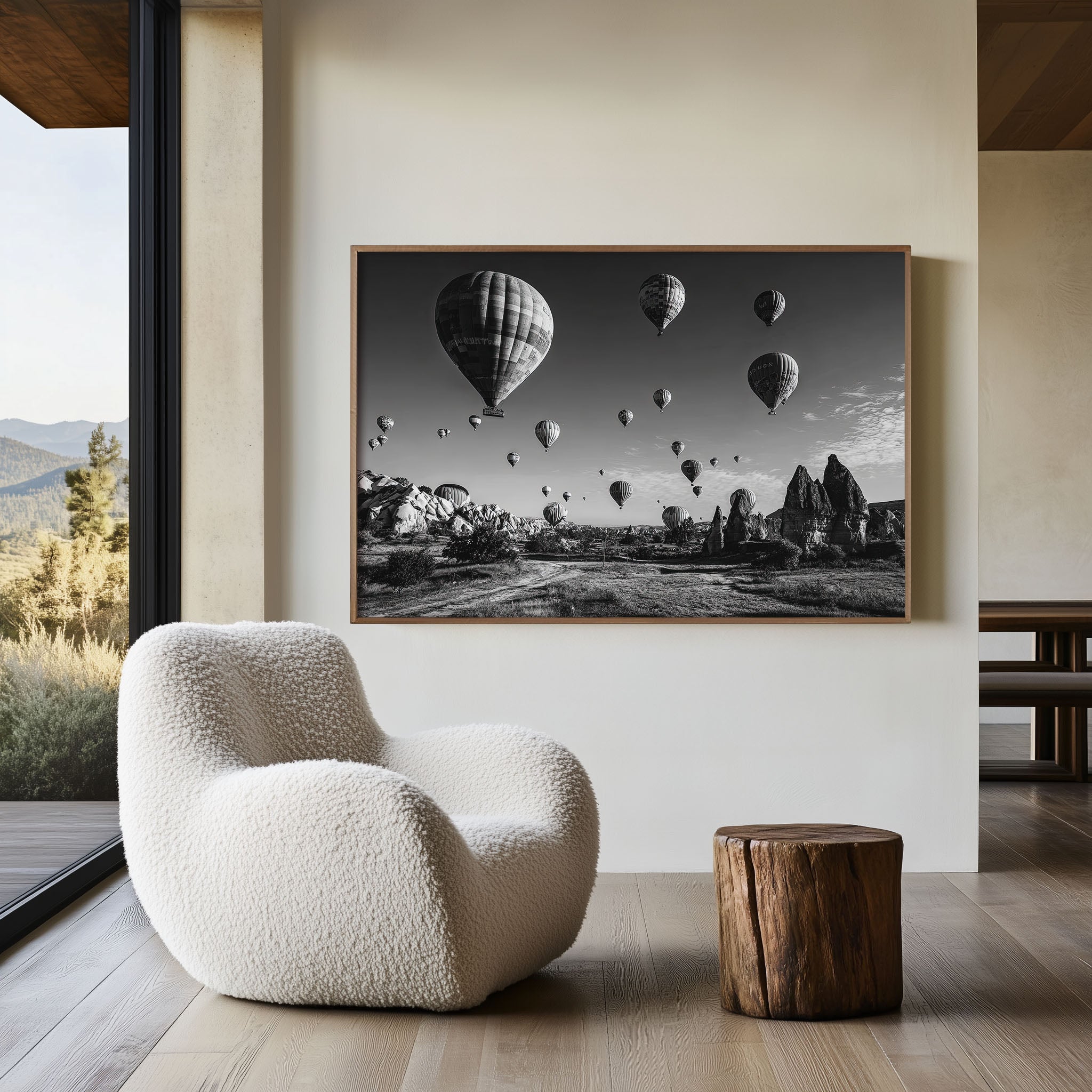 Cappadocia Hot Air Balloons Black & White Wall Art Print