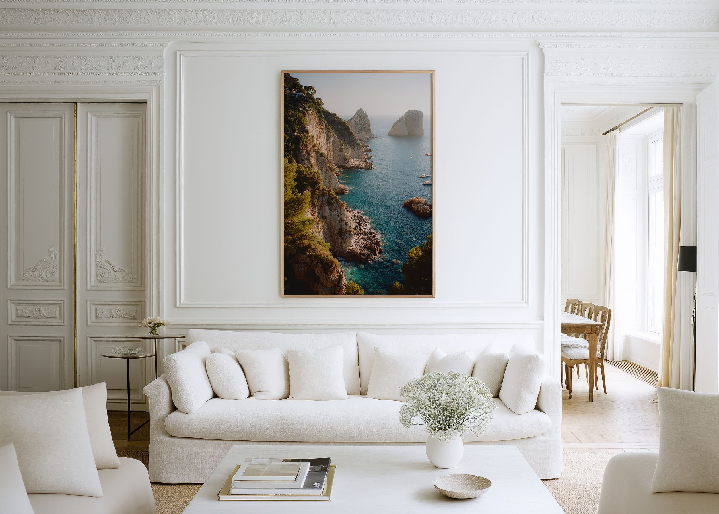 Capri Coastline Wall Art Print | Faraglioni Sea Stacks Italy Photography | Tyrrhenian Sea Cliffside Landscape Poster | Italian Riviera Travel Print | Luxury Home Decor