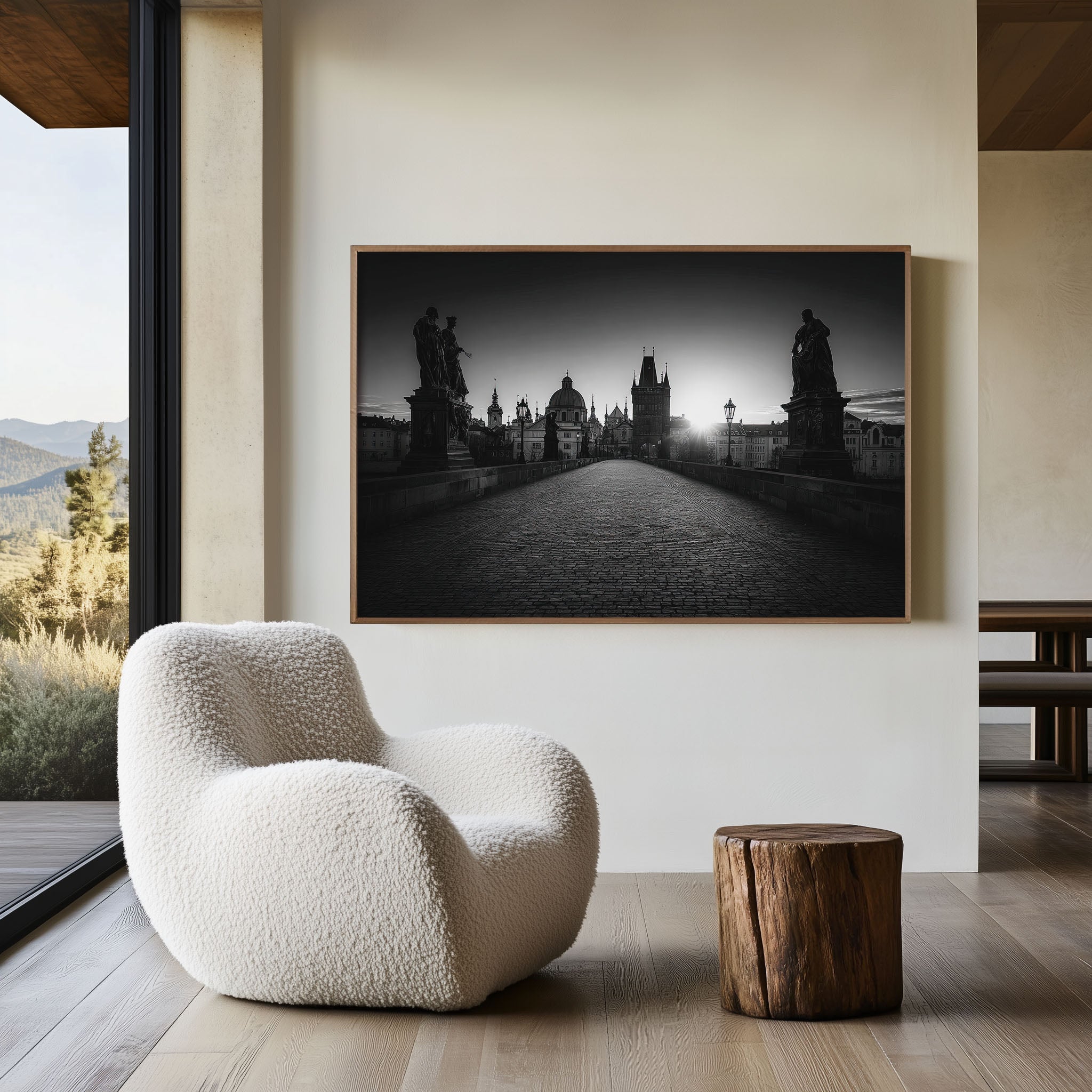 Charles Bridge Prague Wall Art – Black and White European Architecture Print