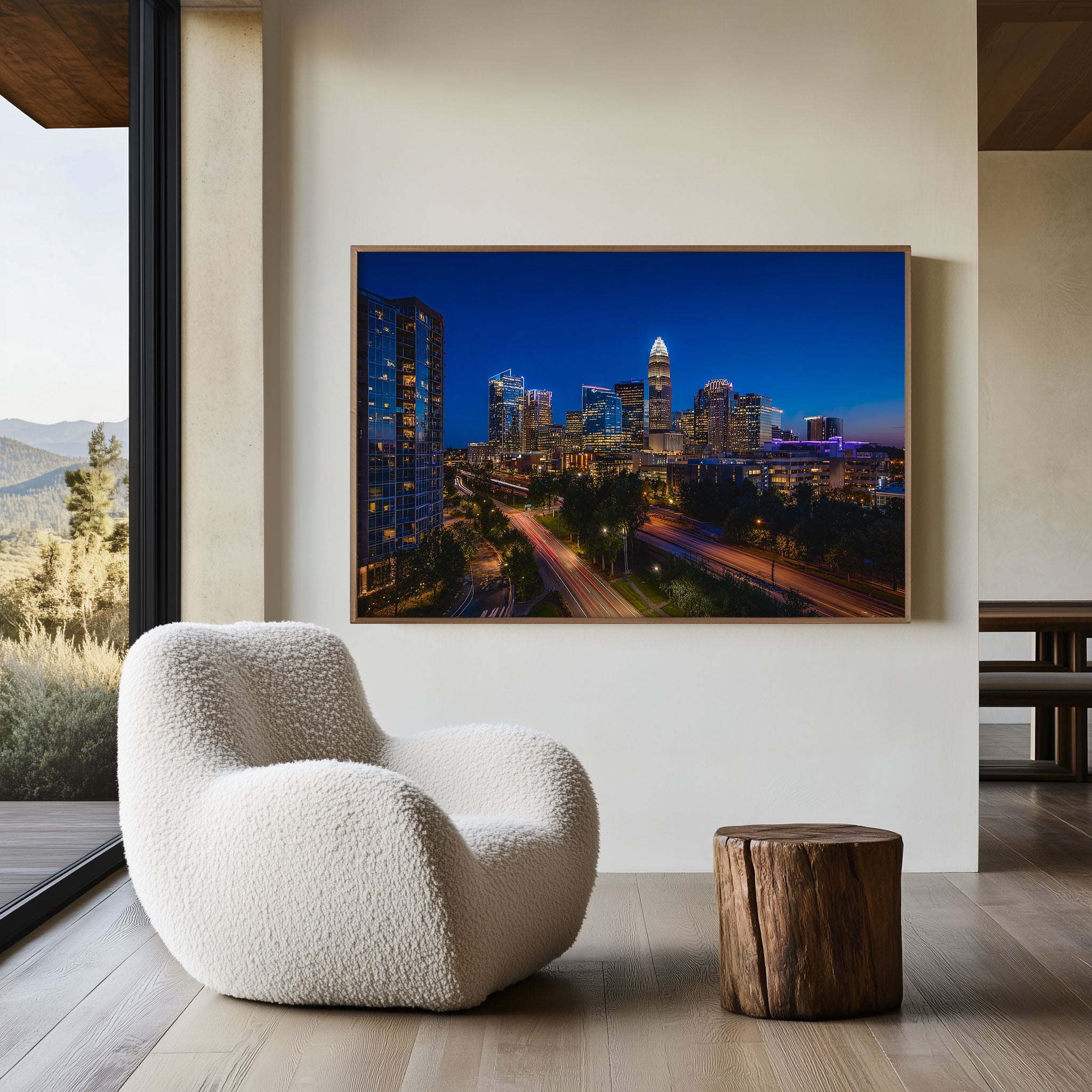 Charlotte North Carolina Skyline Wall Art – Charlotte NC Night City Lights Print, Modern USA Urban Photography Decor