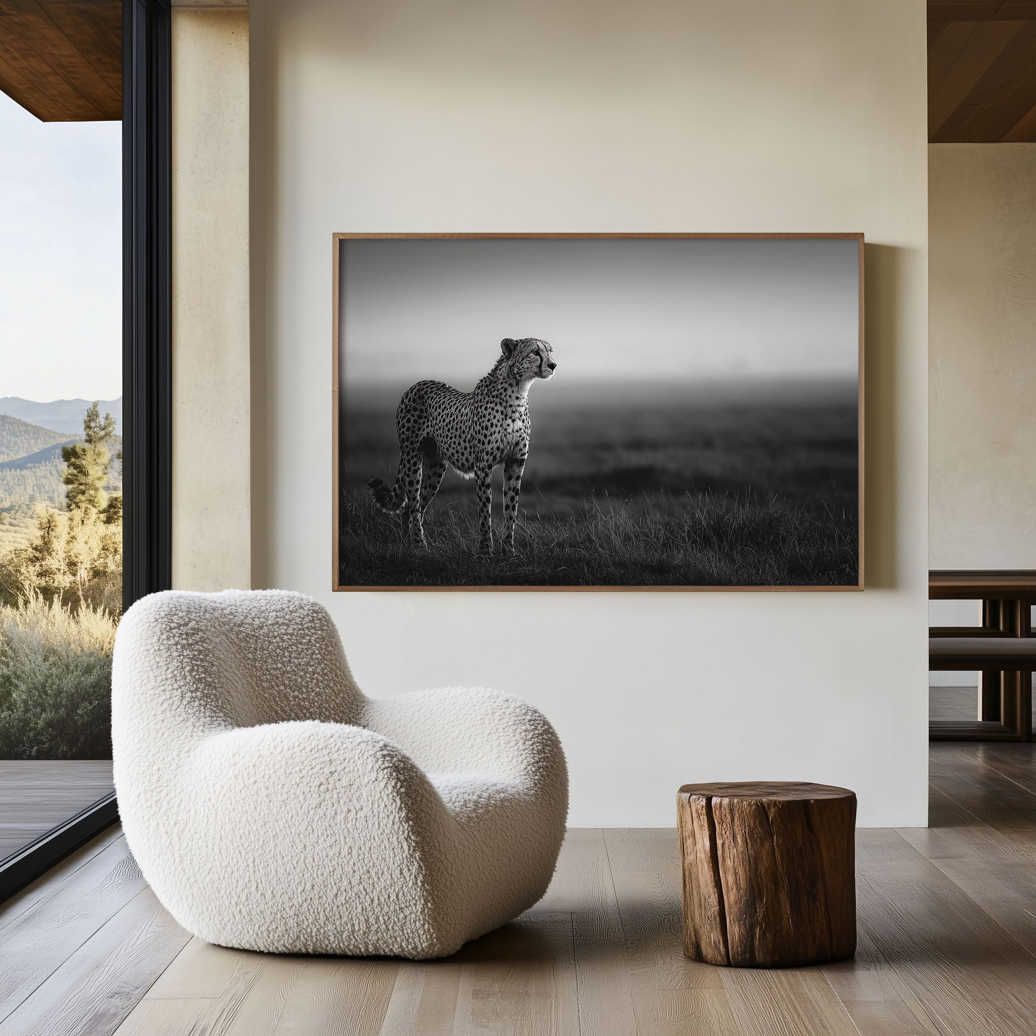 Cheetah Black & White Wildlife Wall Art Print