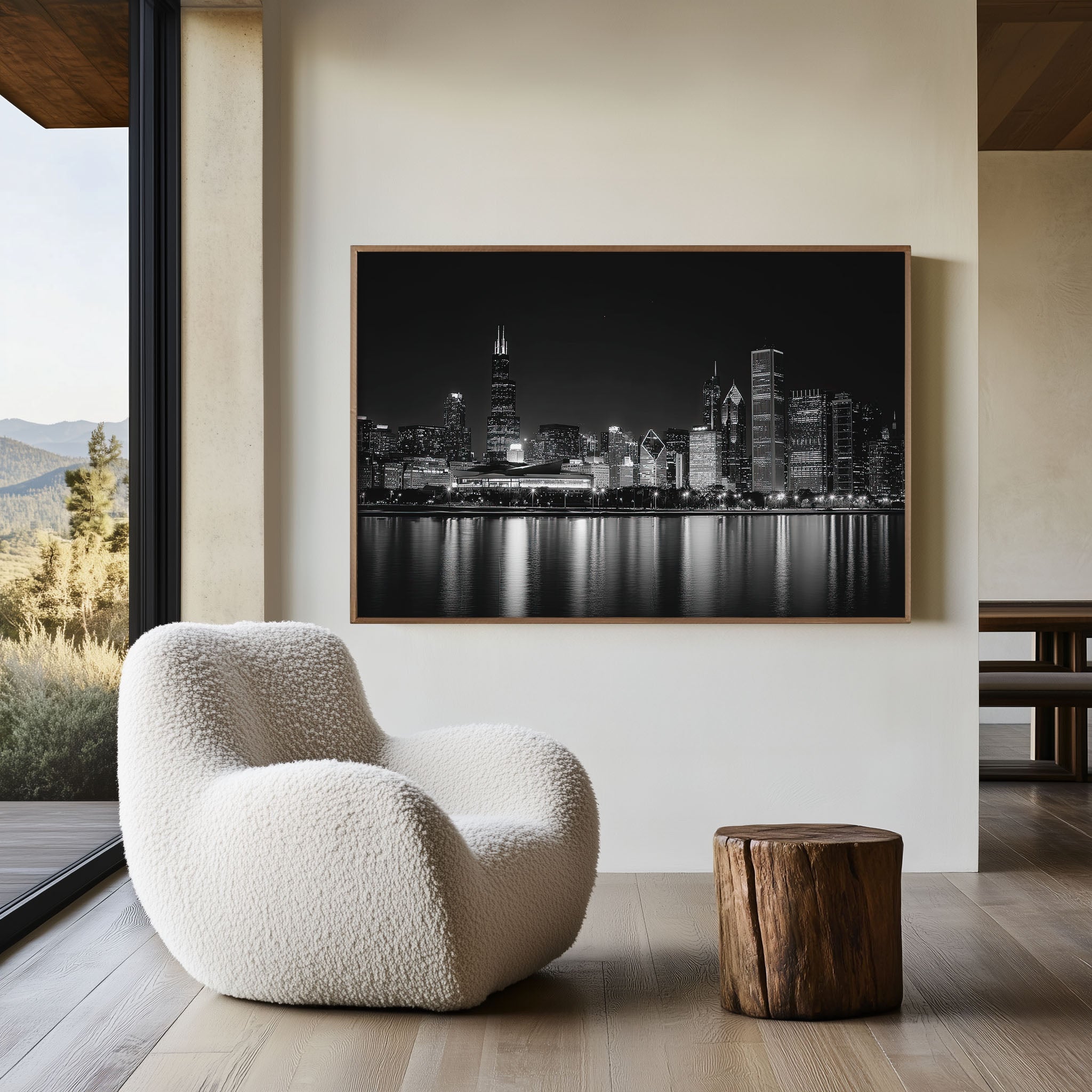 Chicago Skyline Wall Art – Black and White Cityscape Photography Print