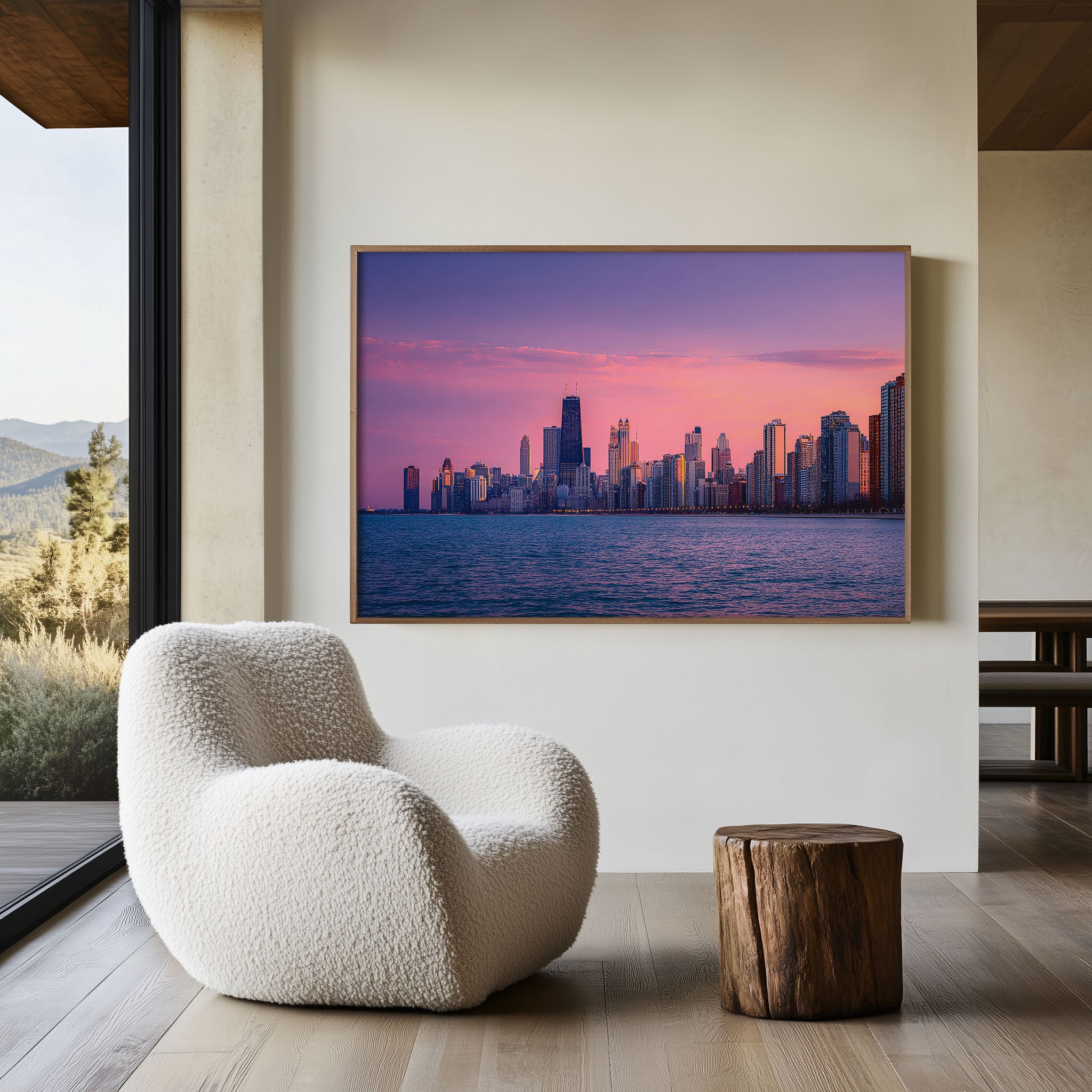 Chicago Skyline Wall Art – North Avenue Beach Sunset Print, Chicago Illinois Lake Michigan Cityscape Decor