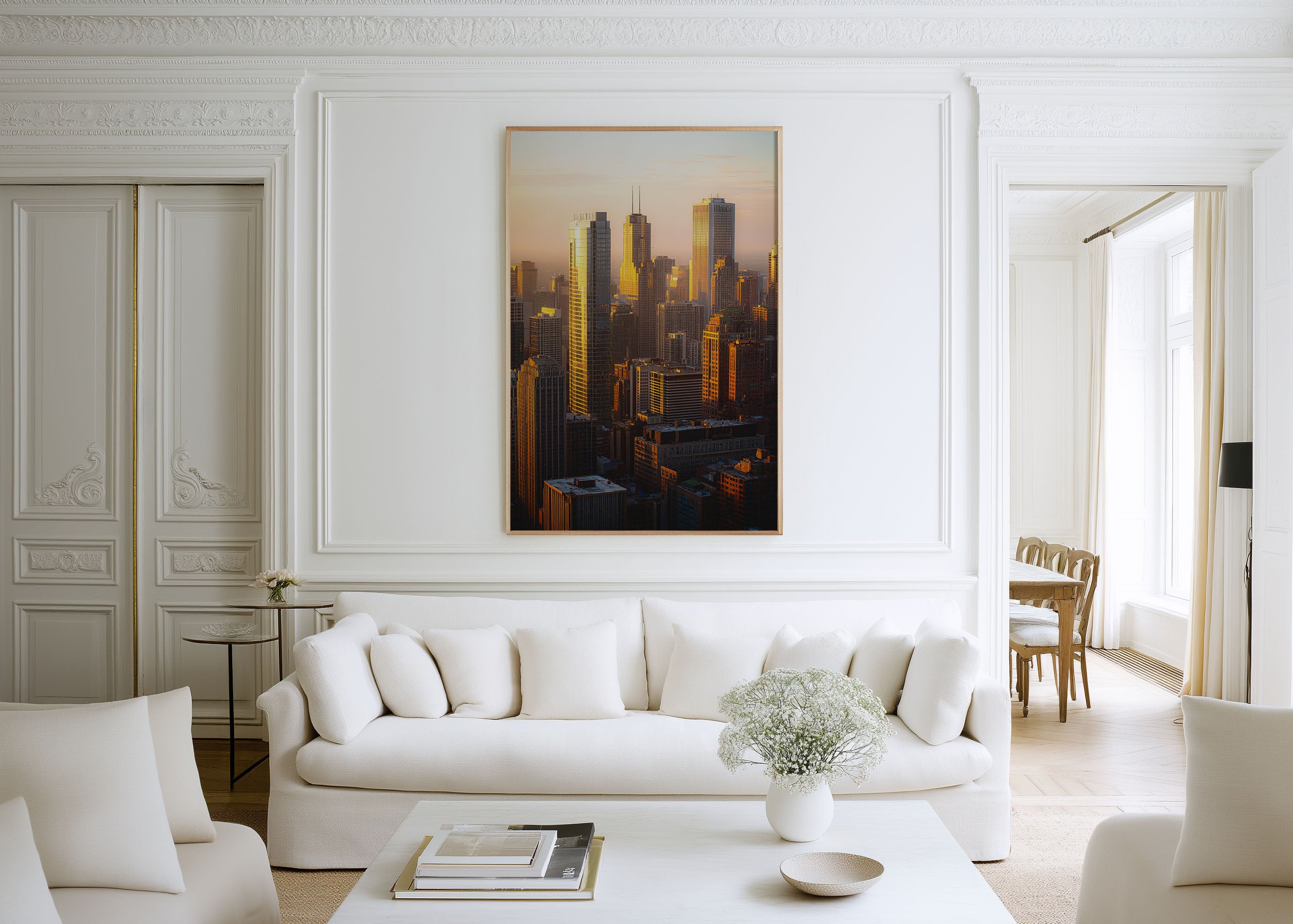 Chicago Skyline Sunset Wall Art | Golden Hour Willis Tower Illinois Print | Travel Photography Poster