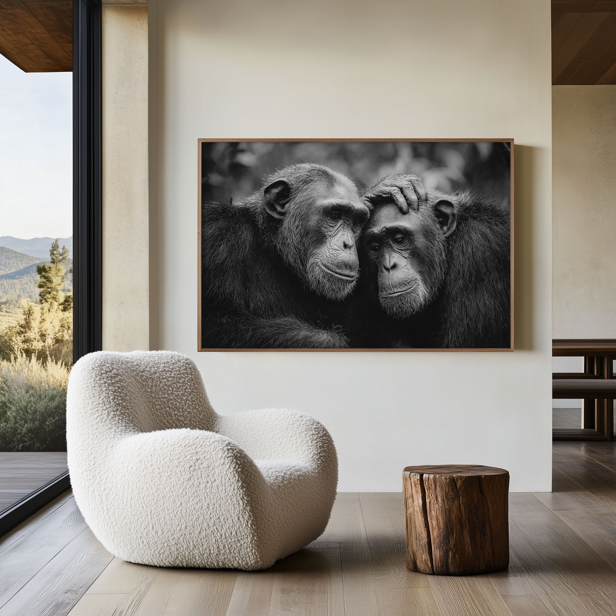 Chimpanzee Connection Black & White Wildlife Wall Art